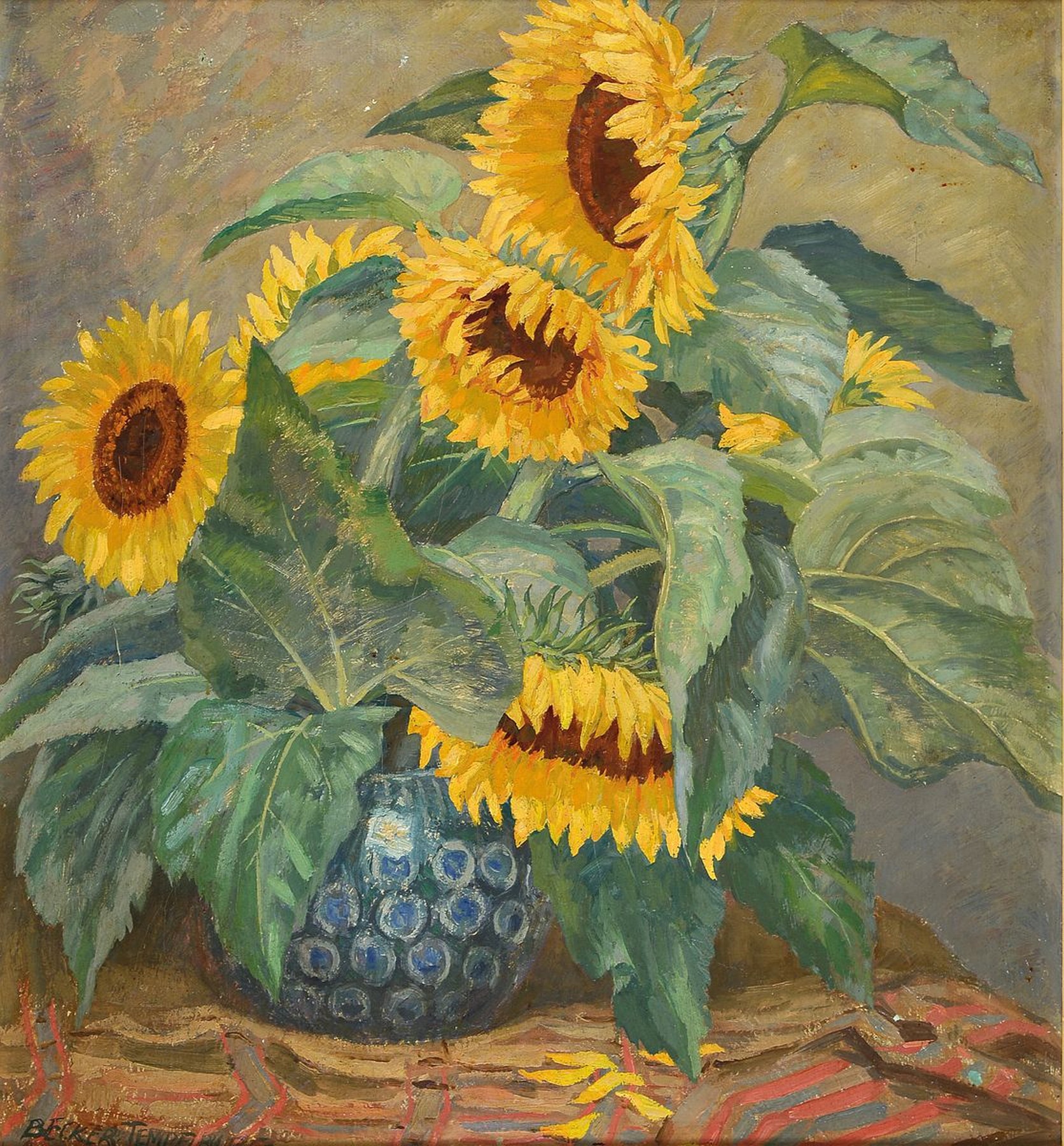 Franz Becker-Tempelburg, geb. 1876 Berlin, Studium an der Akademie Berlin, hier: Stillleben mit Sonnenblumen, Öl/Lwd, links unten signiert, ca. ...