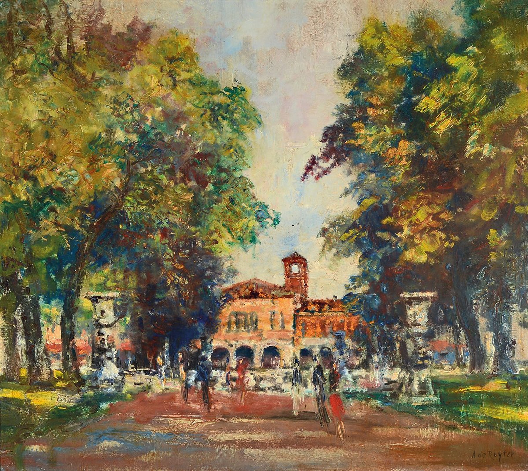 A. de Ruyter, Maler der Mitte des 20. Jh., Ansicht aus Paris, die Champs Elysées, Öl/Lwd, rechts unten signiert, expressiver Pinselduktus, hohe ...
