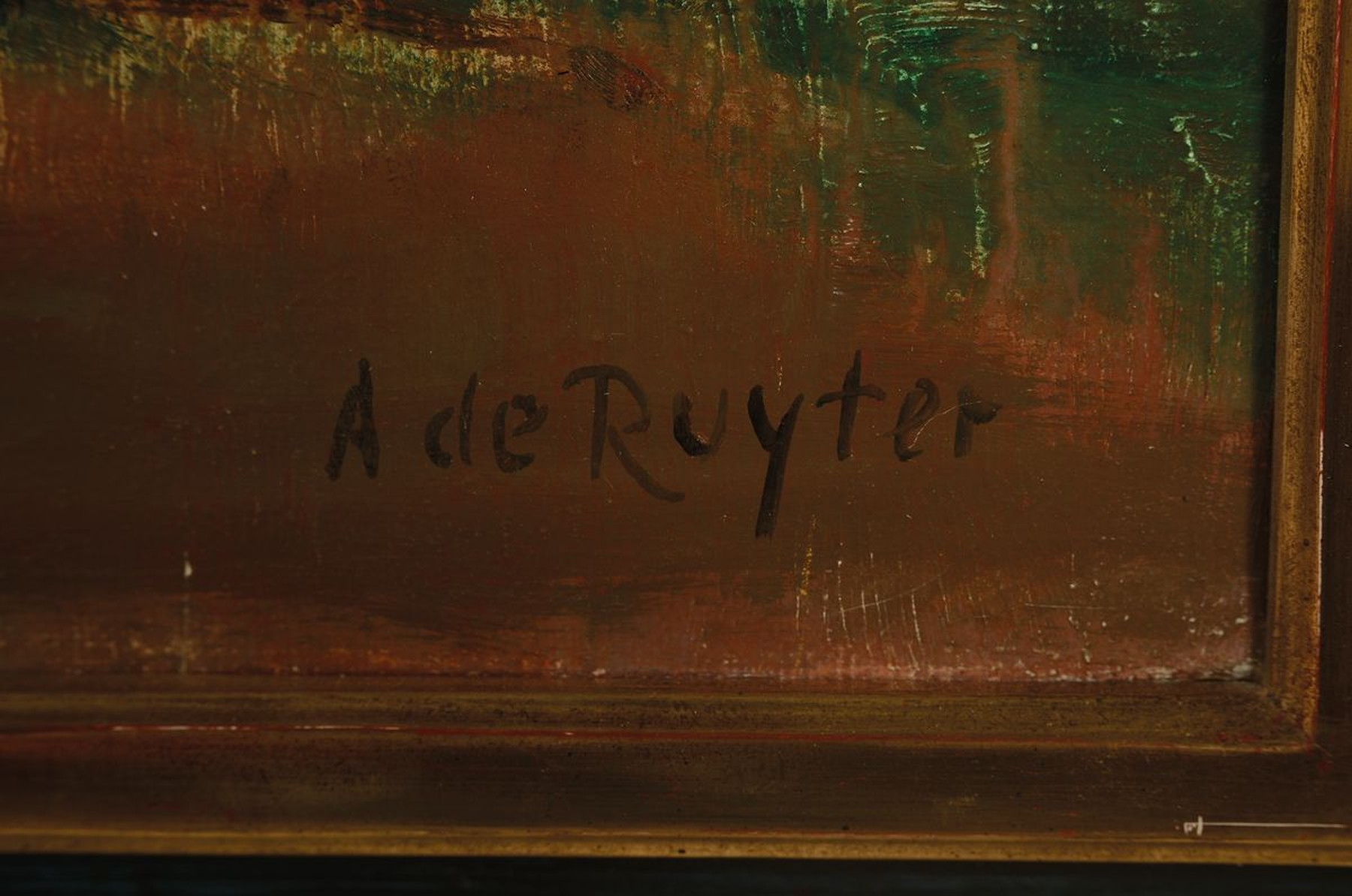 Detail a: A. de Ruyter, Maler der Mitte des 20. Jh., Ansicht aus Paris, die Champs Elysées, Öl/Lwd, rechts unten signiert, expressiver Pinselduktus, hohe ...