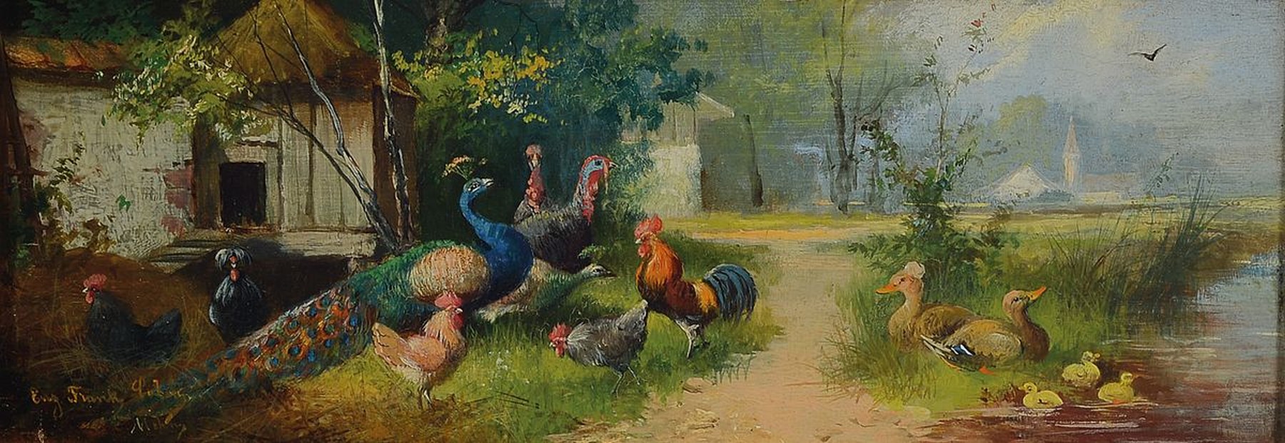 Detail a: Eugen Frank-Colon, Augsburg 1873 -, nach 1931, zwei Pendants mit Federvieh, Öl/Holz, rückseitig bezeichnet "Meiner lieben Frau zu Weihnachten ...
