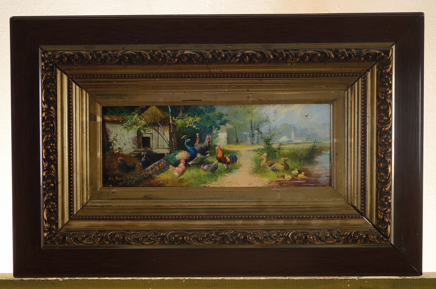 Detail l: Eugen Frank-Colon, Augsburg 1873 -, nach 1931, zwei Pendants mit Federvieh, Öl/Holz, rückseitig bezeichnet "Meiner lieben Frau zu Weihnachten ...