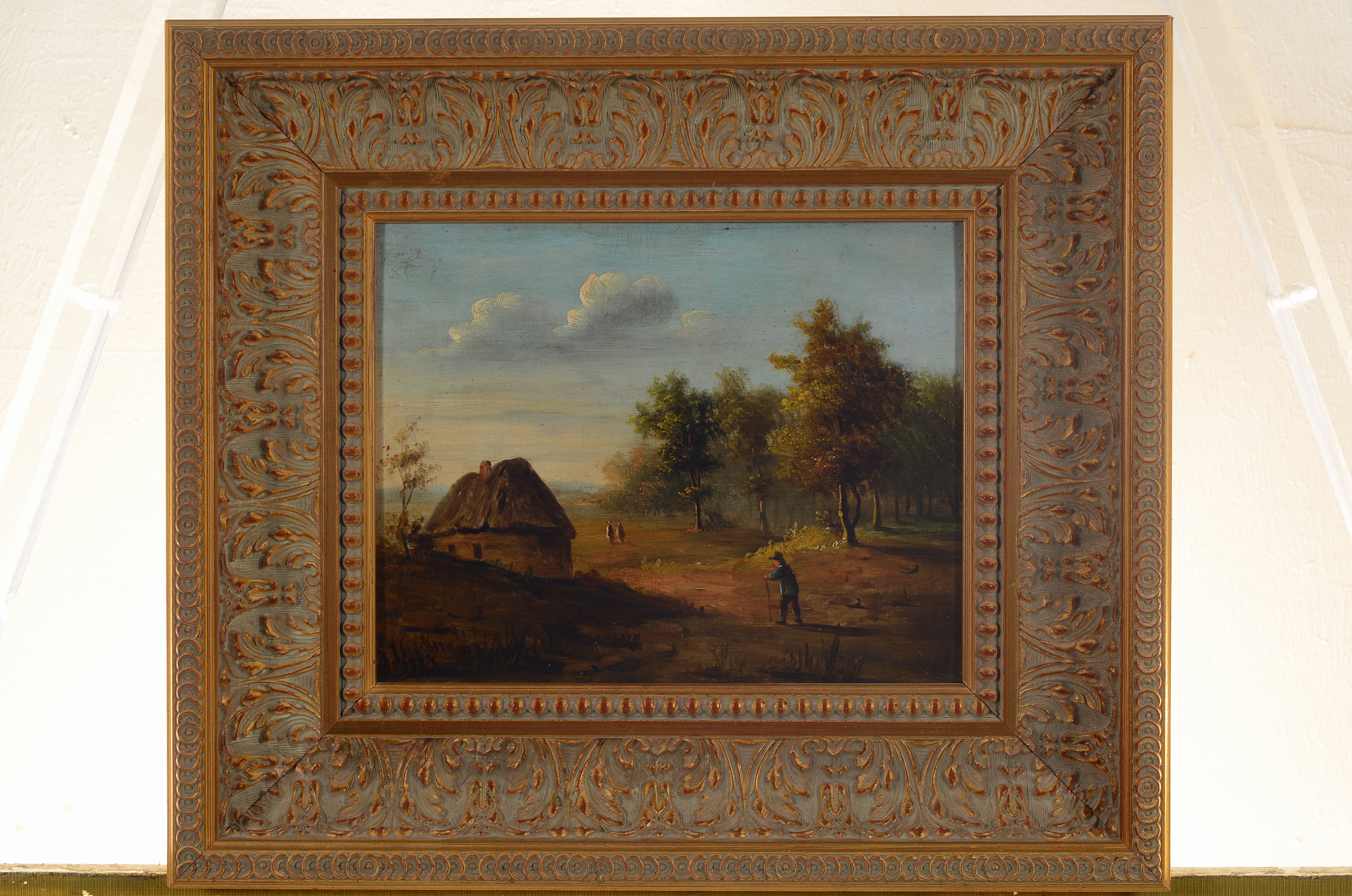 Detail b: Paar Pendants, Niederlande, 2. Hälfte 19.Jh. , bäuerliche Landschaftsdarstellungen mit Personenstaffage, einmal links unten unleserlich signiert ...