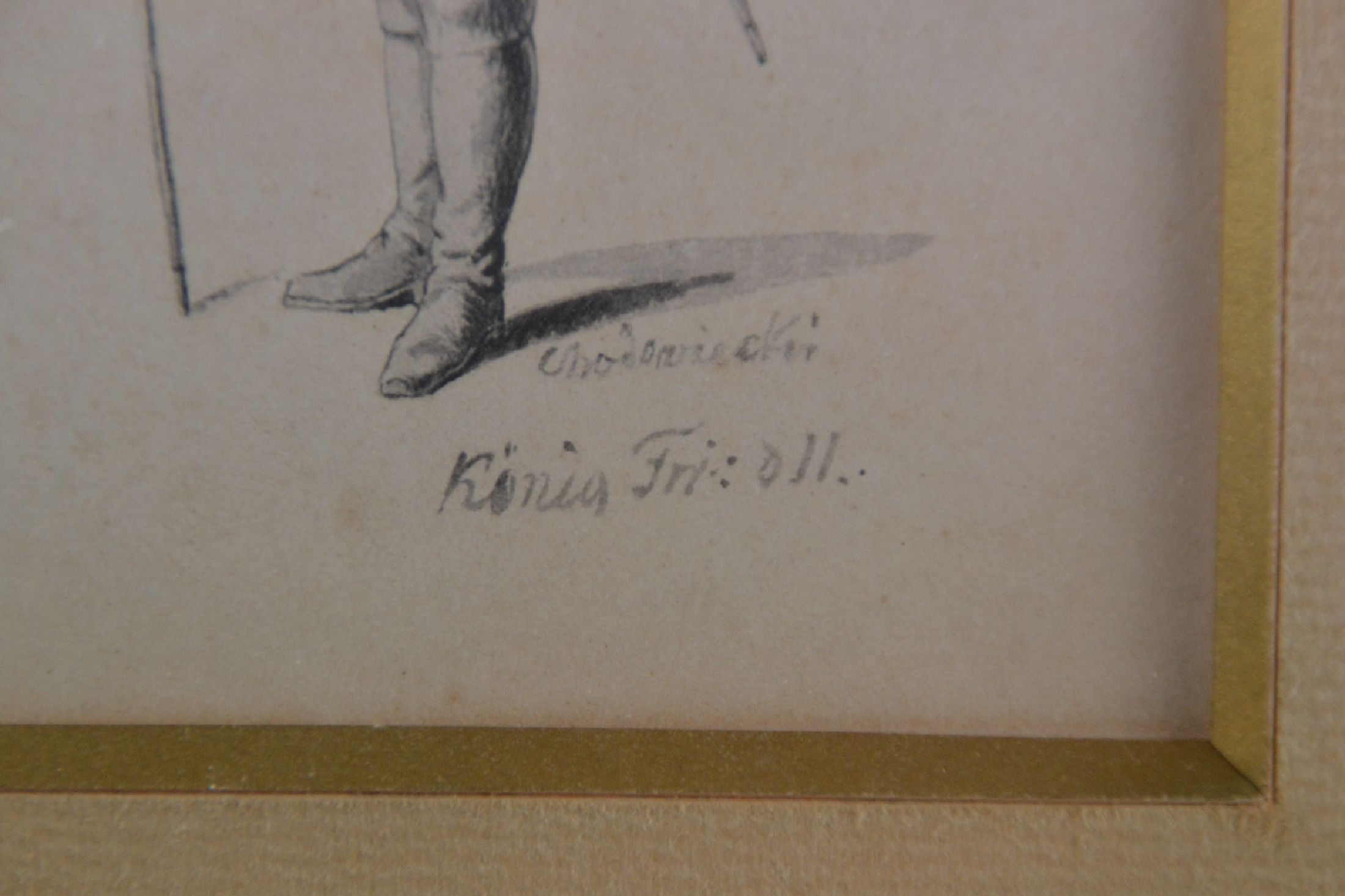 Detail h: Daniel Nikolaus Chodowiecki, 1726-1801, König Friedrich II, sog. "Alte Fritz", feine aquarellierte Federzeichnung, re. u. signiert und ...