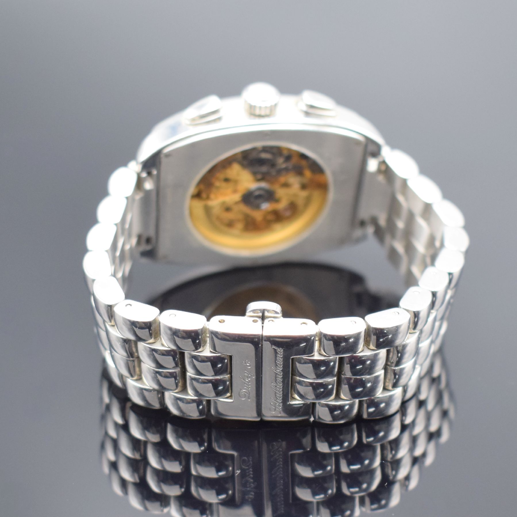 Detail b: DUBEY & SCHALDENBRAND Armbandchronograph mit Vollkalenderanzeige GRAN` CHRONO ASTRO, Automatik, Schweiz um 1999, tonneauförmiges Edelstahlgeh. inkl. ...