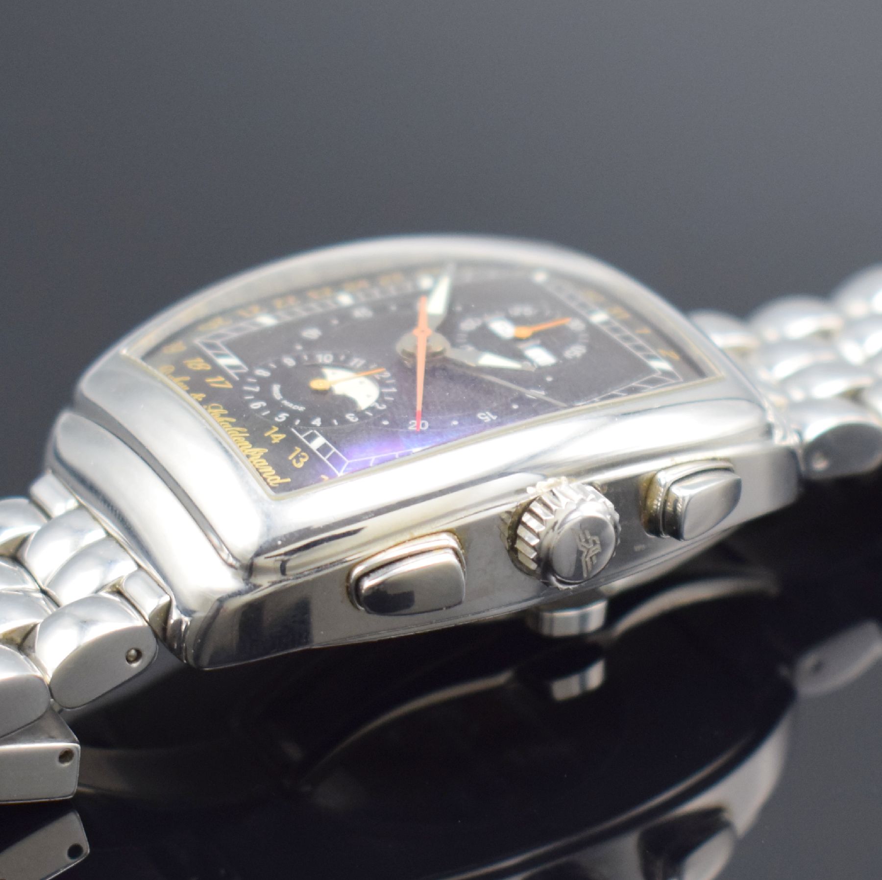 Detail c: DUBEY & SCHALDENBRAND Armbandchronograph mit Vollkalenderanzeige GRAN` CHRONO ASTRO, Automatik, Schweiz um 1999, tonneauförmiges Edelstahlgeh. inkl. ...
