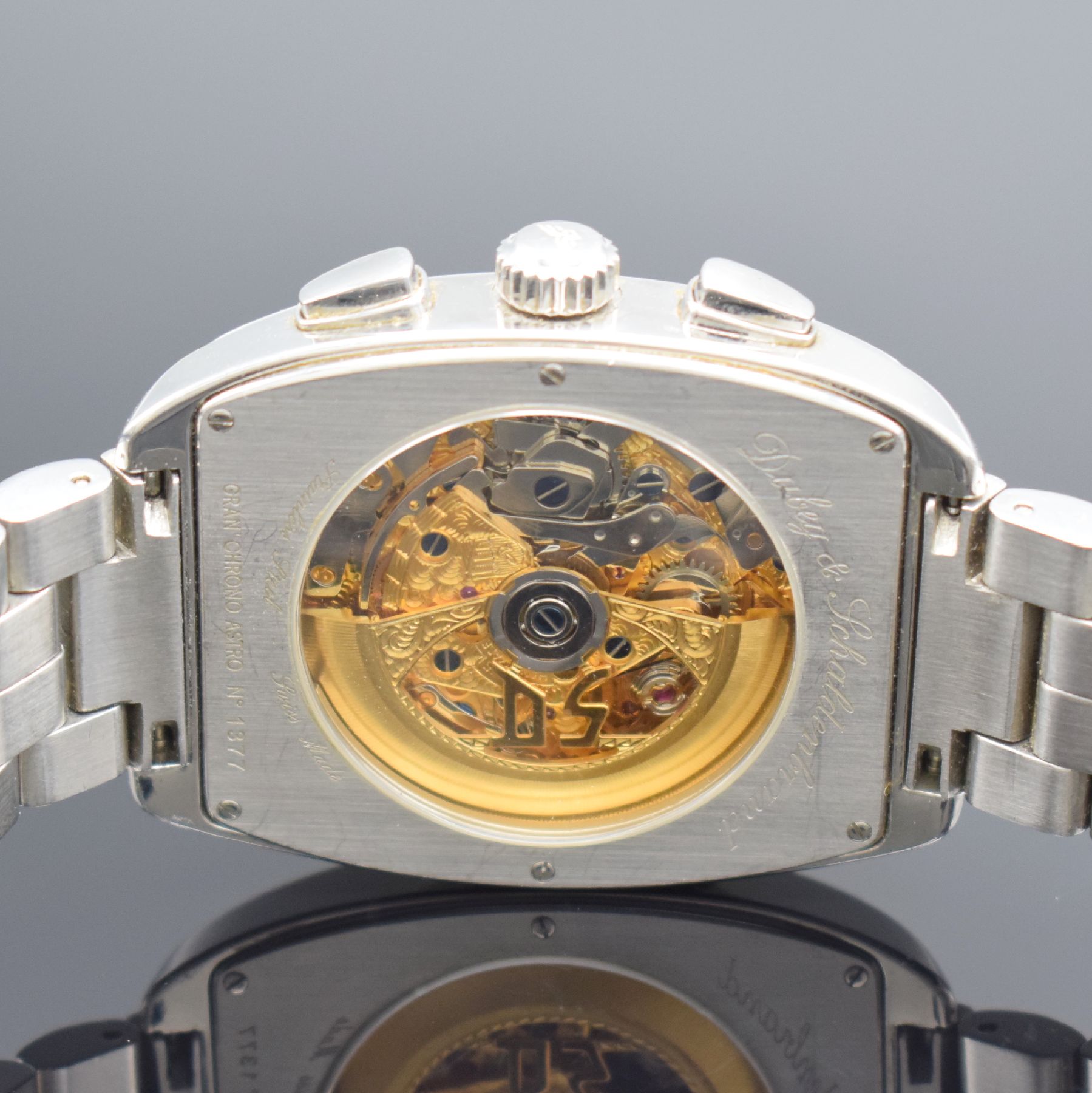 Detail d: DUBEY & SCHALDENBRAND Armbandchronograph mit Vollkalenderanzeige GRAN` CHRONO ASTRO, Automatik, Schweiz um 1999, tonneauförmiges Edelstahlgeh. inkl. ...