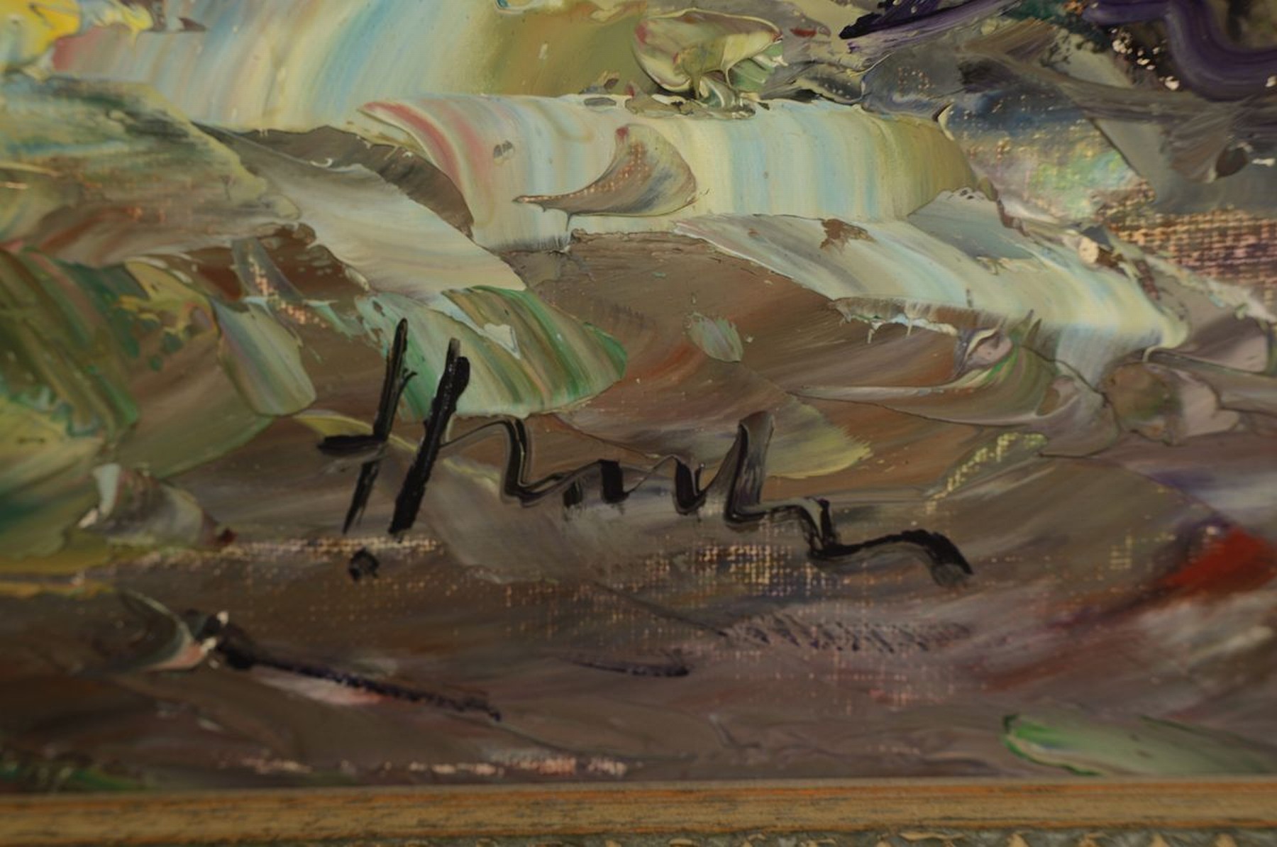 Detail a: F. Hintzen, 2. H. 20. Jh., Personengesellschaft und Spaziergänger am Waldrand, Öl/Lwd, rechts unten und rückseitig signiert und bezeichnet ...