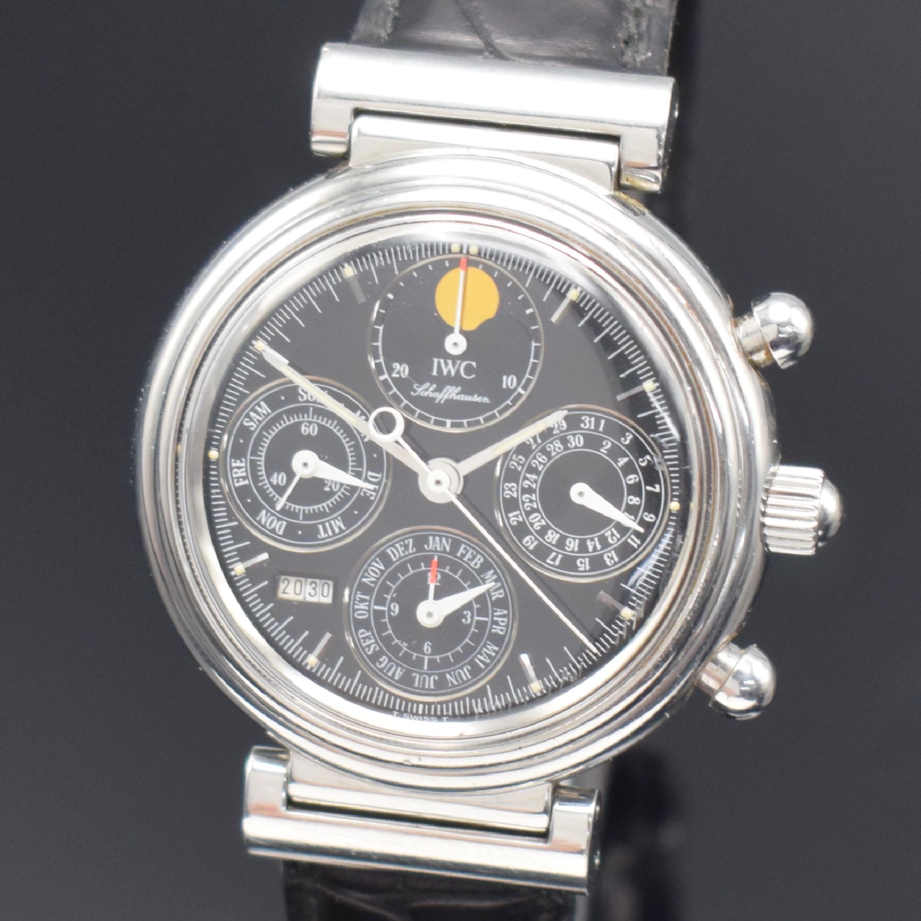 Detail a: IWC Da Vinci astronomische Herrenarmbanduhr mit ewigem Kalender und Chronograph in Stahl Referenz 3750, Schweiz um 1999, Automatik, pol. Geh. m. ...