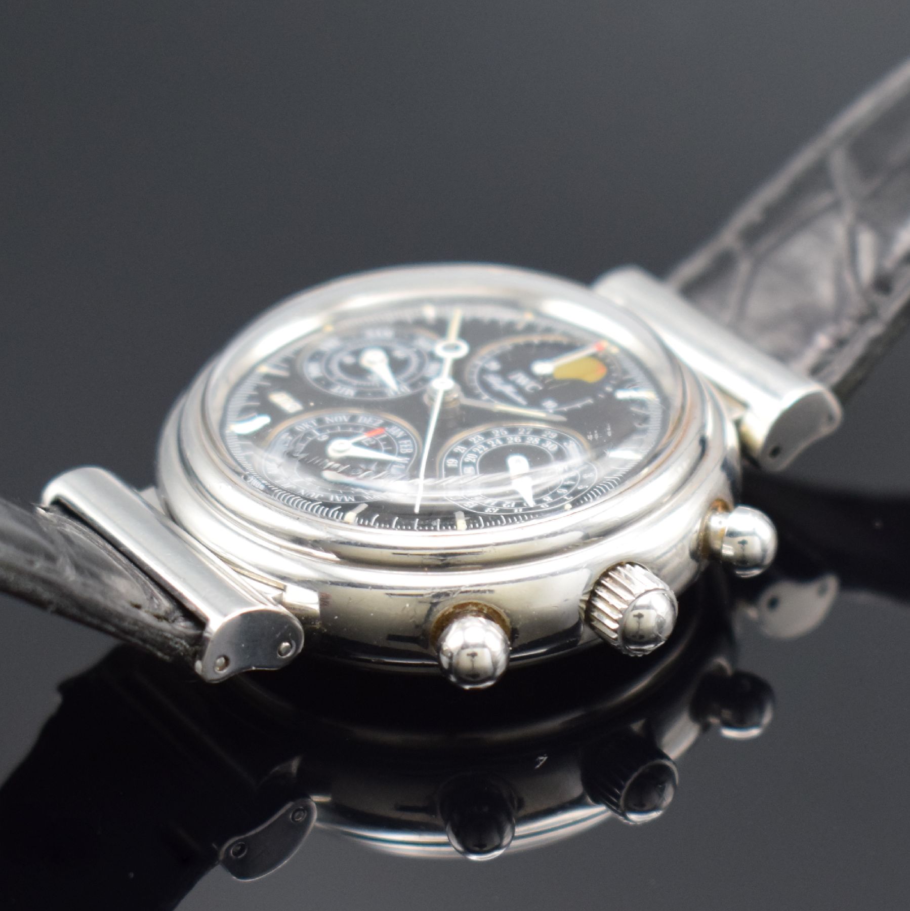 Detail c: IWC Da Vinci astronomische Herrenarmbanduhr mit ewigem Kalender und Chronograph in Stahl Referenz 3750, Schweiz um 1999, Automatik, pol. Geh. m. ...