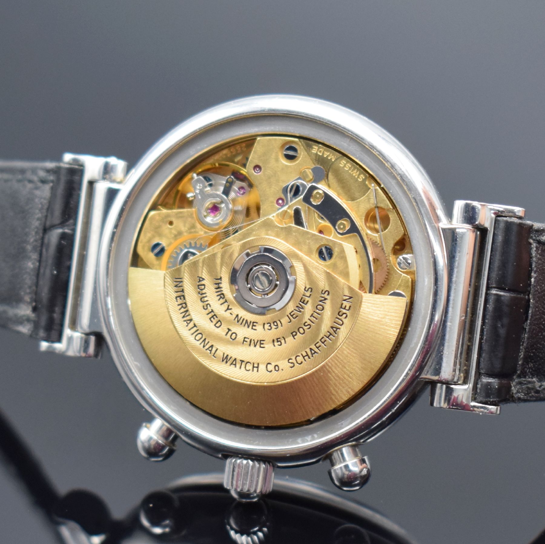 Detail f: IWC Da Vinci astronomische Herrenarmbanduhr mit ewigem Kalender und Chronograph in Stahl Referenz 3750, Schweiz um 1999, Automatik, pol. Geh. m. ...