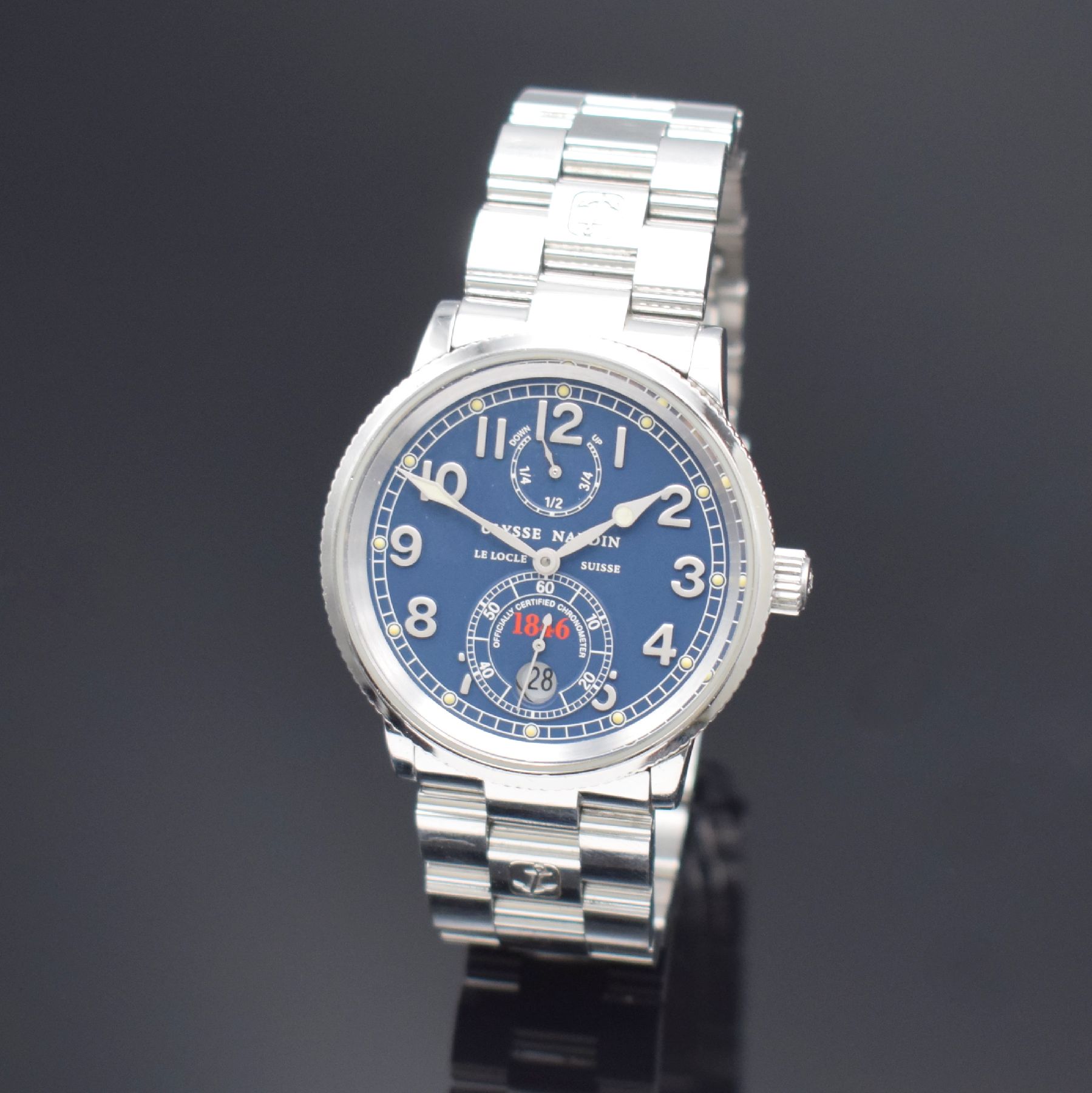ULYSSE NARDIN Herrenarmbanduhr Marine Chronometer 1846 Referenz 263-22, Automatik, Schweiz um 2000, Chronometer in Edelstahl inkl. Gliederband m. ...