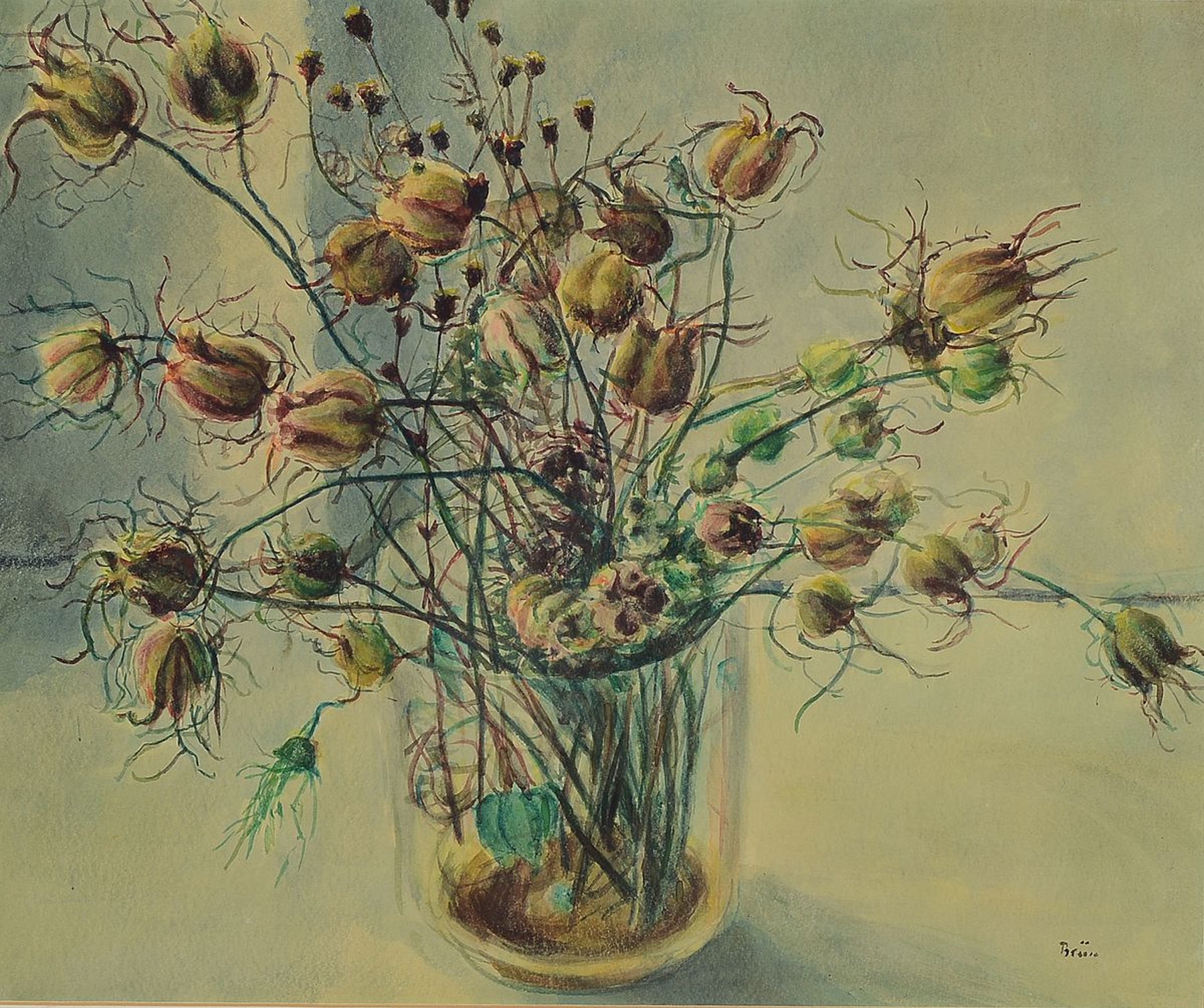 Detail b: Theodor Brün, 1885 Hamm - 1981 Hagen, drei Aquarelle, Blumenstillleben, alle handsigniert, zweimal dat. 54 und 56, PP: ca. 28 x 30 cm/ 32 x 46 cm/ ...