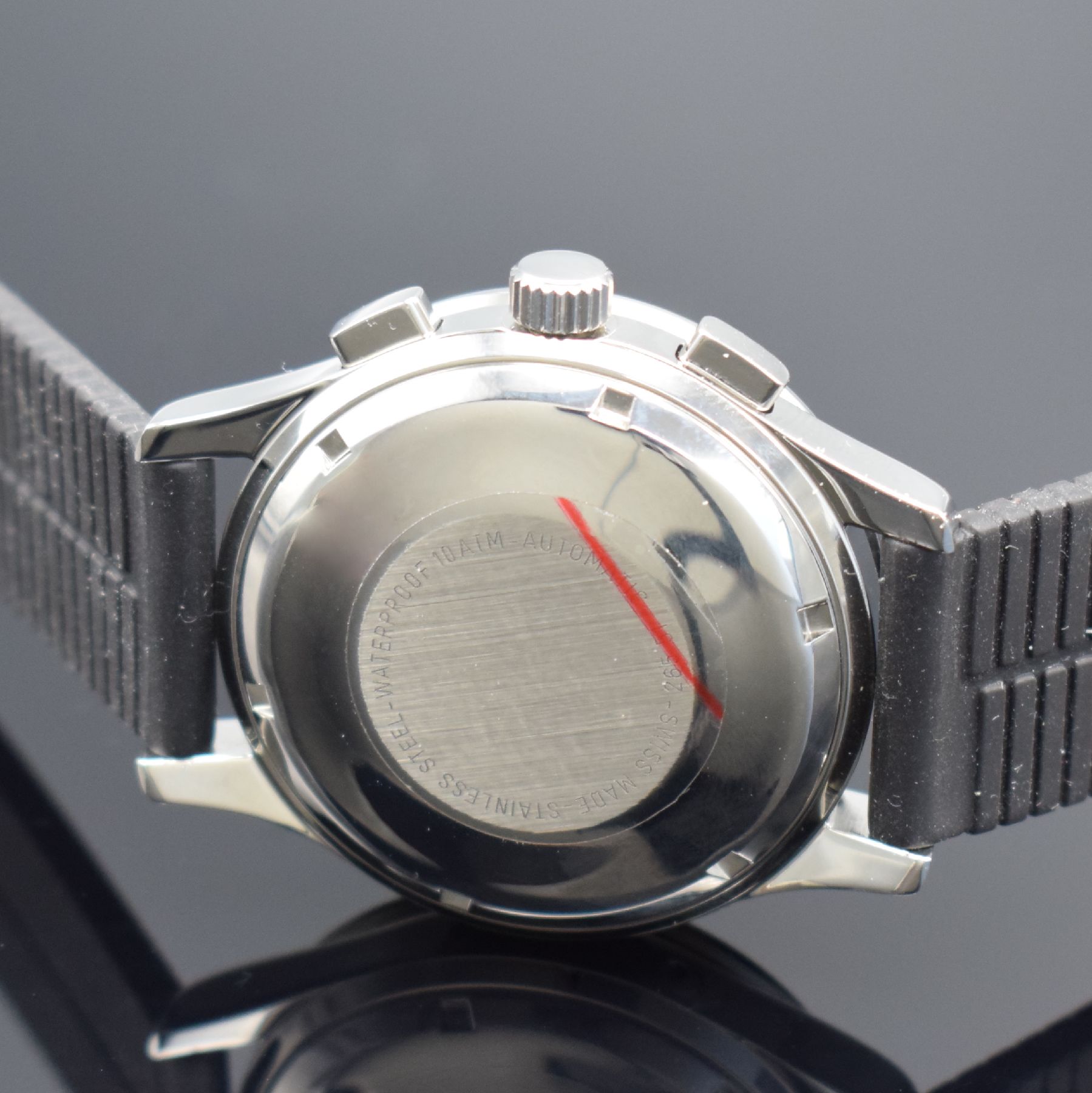 Detail c: GUINAND nahezu neuwertiger Armbandchronograph, Schweiz um 2005, Automatik, pol. Edelstahlgeh., neutr. Kautschukband, Boden & Krone verschr., Lün. m. ...