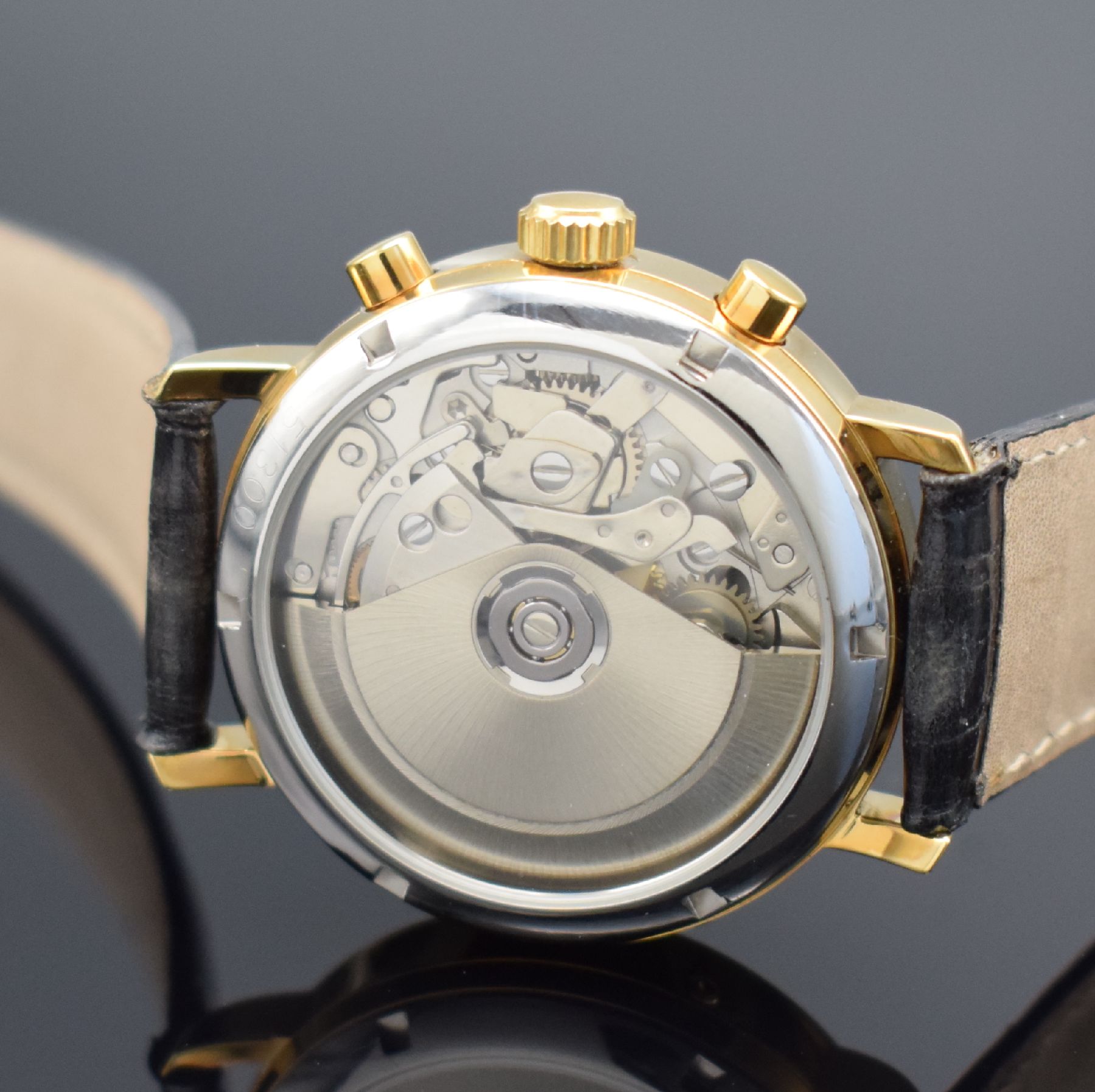 Detail c: GUINAND nahezu neuwertige Herrenarmbanduhr mit Chronograph & Kalender, Schweiz um 2000, Automatik, verg. Geh. beids. vergl., Stahlboden geschr., ...