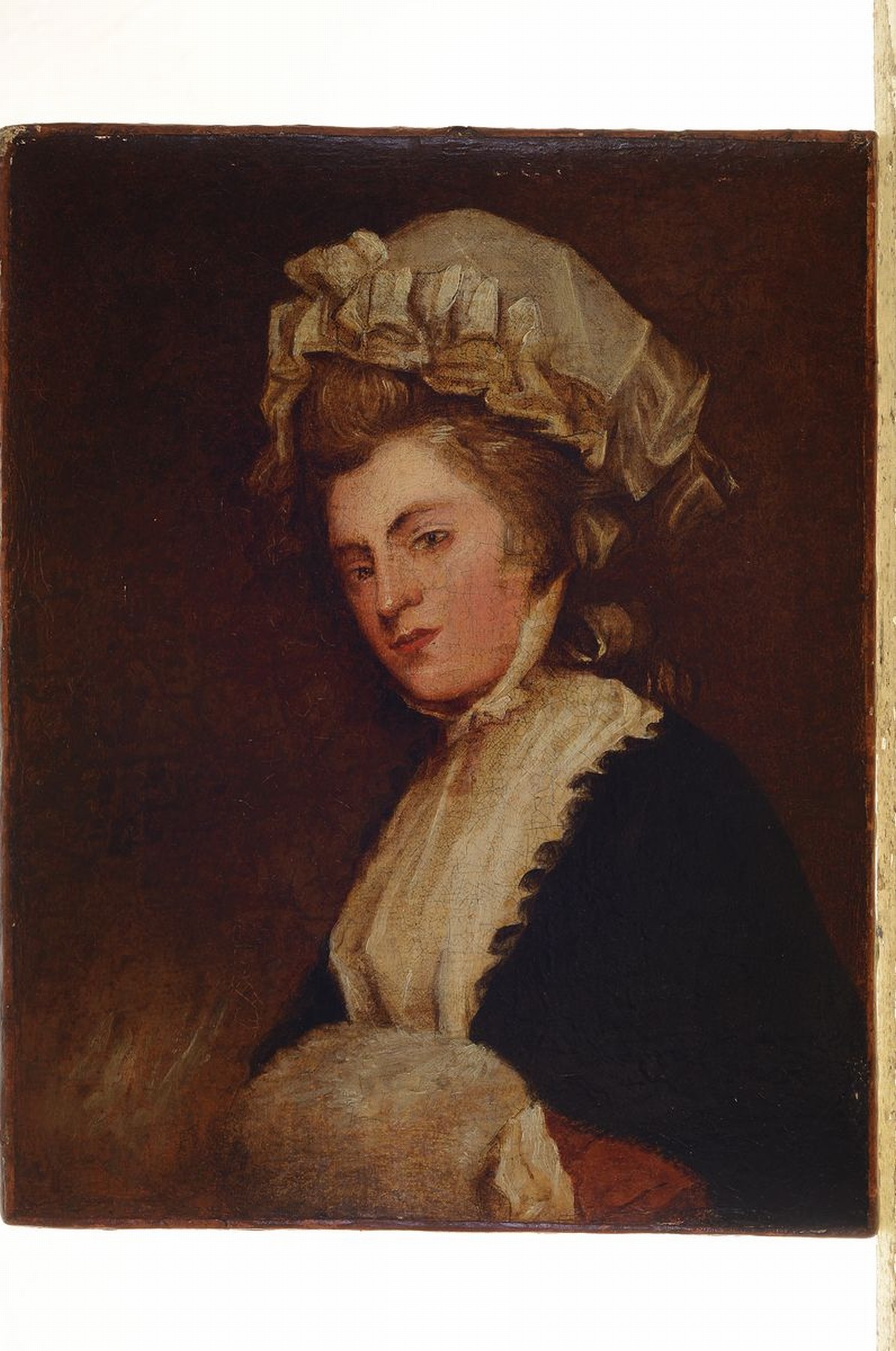 Detail k: Nach George Romney (1734-1802), kleinformatiges Damenbildnis, Öl/Lwd, krakeliert, ungerahmt, rest., ca. 24x19 cm