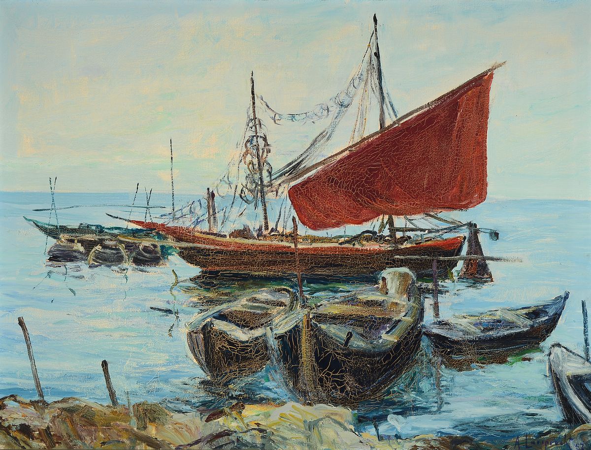 Anton Lamprecht, 1901 Allershausen - 1984 München, Studium bei Kunowski in Düsseldorf und an der Akademie München, maritime Szene mit ...