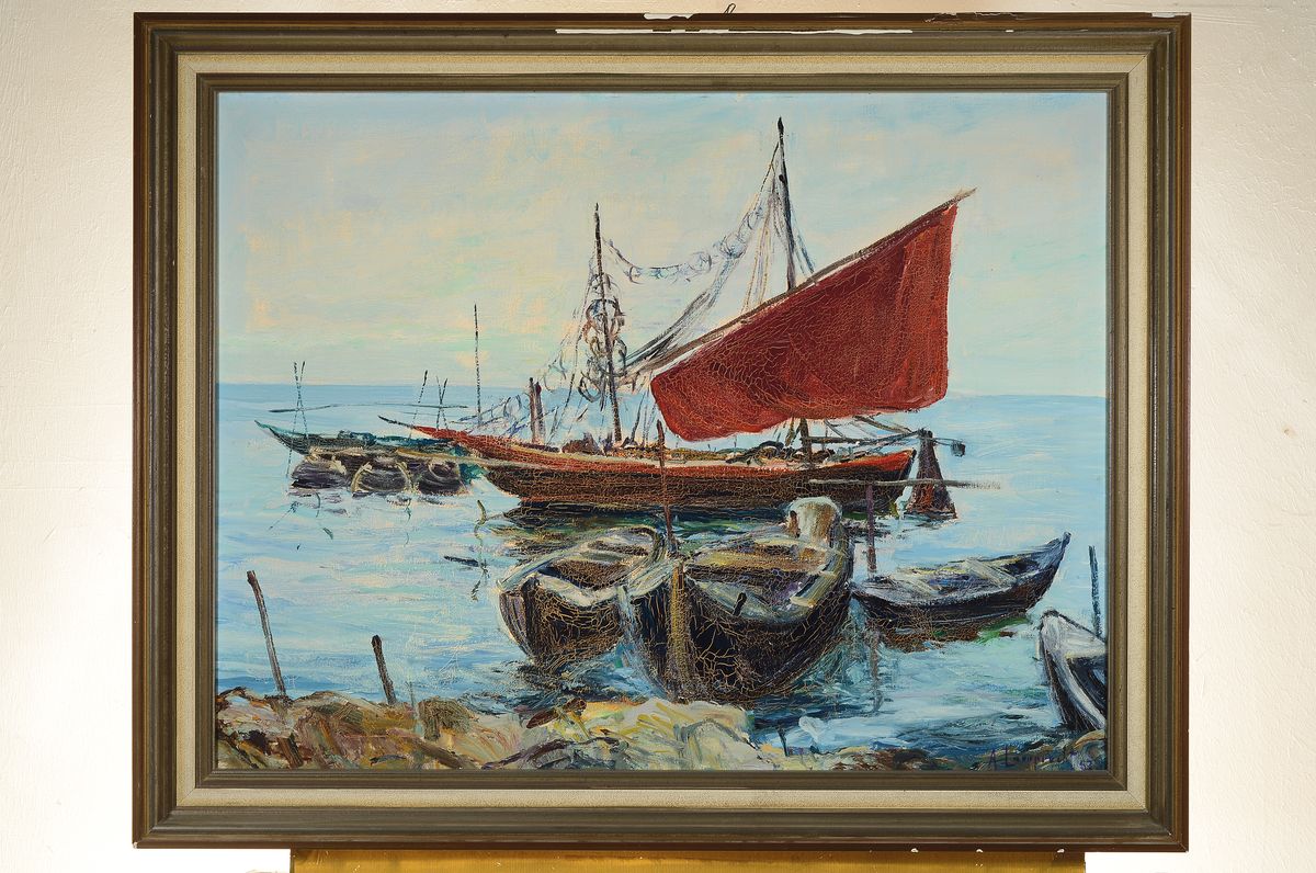 Detail k: Anton Lamprecht, 1901 Allershausen - 1984 München, Studium bei Kunowski in Düsseldorf und an der Akademie München, maritime Szene mit ...