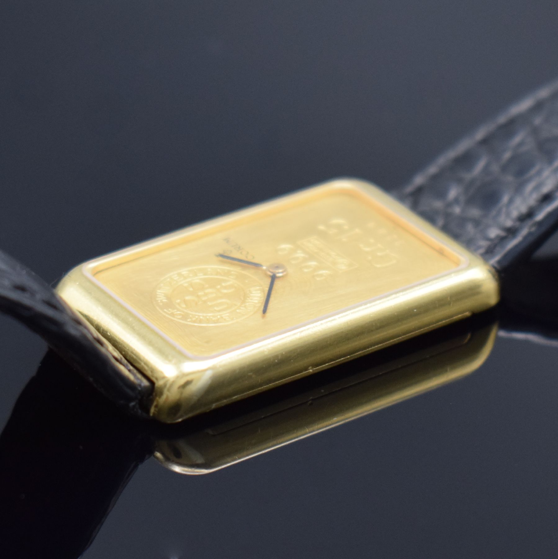 Detail c: CORUM Herrengolduhr in Form eines 15g Feingoldbarrens Nr. 3209 Referenz 55400, Handaufzug, Schweiz für den US-Markt um 1978, Geh. massiv GG 750/000 ...