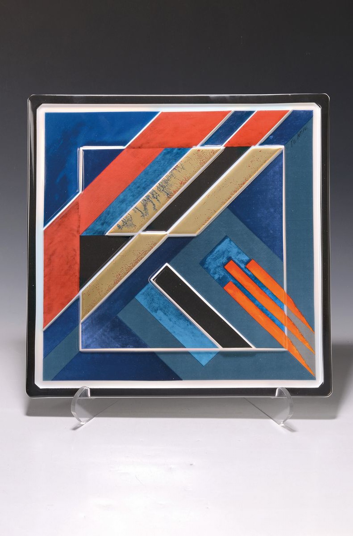 Otto Herbert Hajek, 1927-2005, Jahresteller in Porzellan 1980 num. 3000/593, hergestellt im Jubiläumsjahr VIII 1979-VII 1980, ca. 36x36 cm