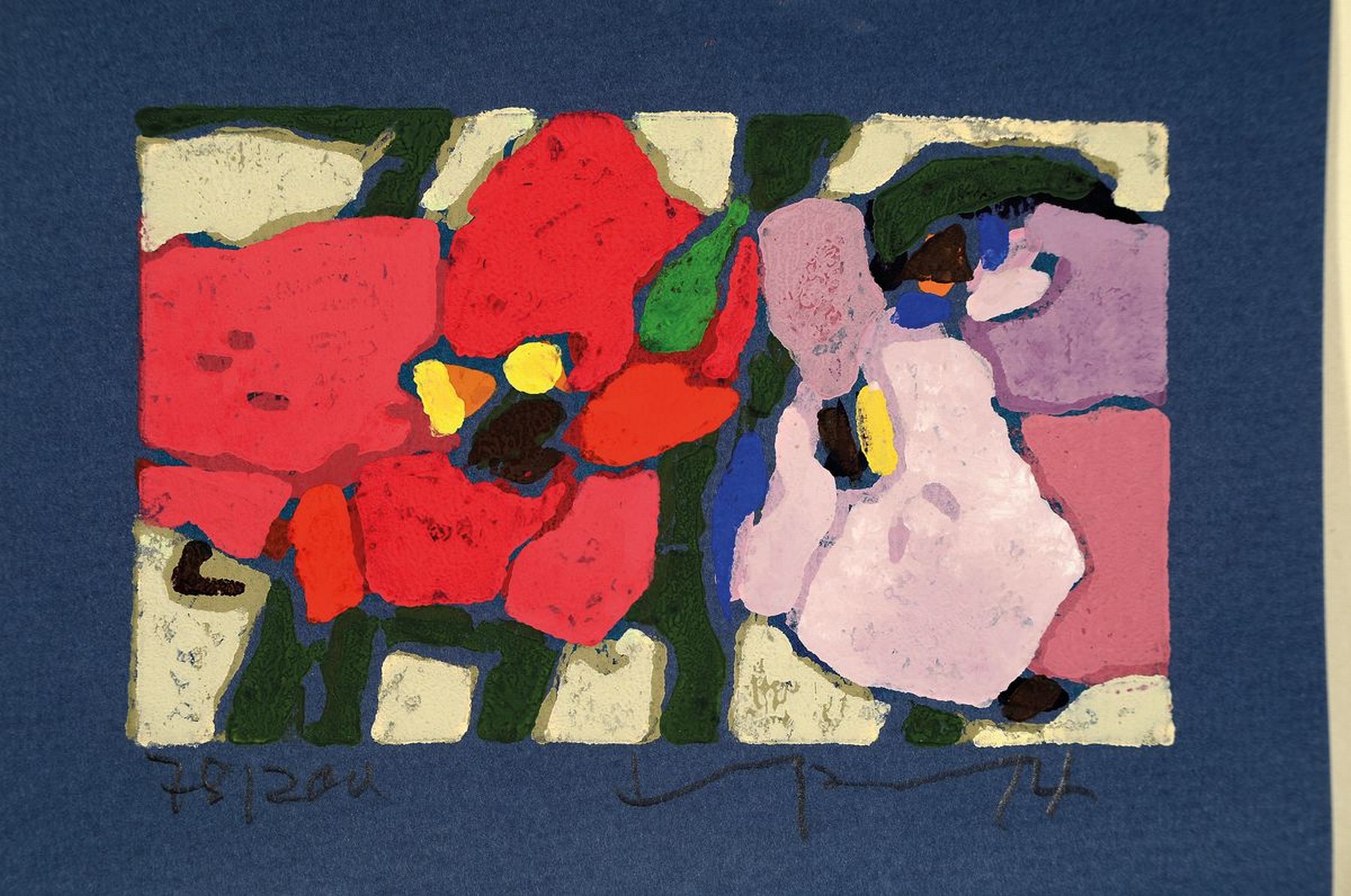 Detail k: Klaus Fußmann, geb. 1938 Velbert, Farblinolschnitt, Rosen, Rot, Lila, sign., num. 78/200, ca. 17,5x13 cm