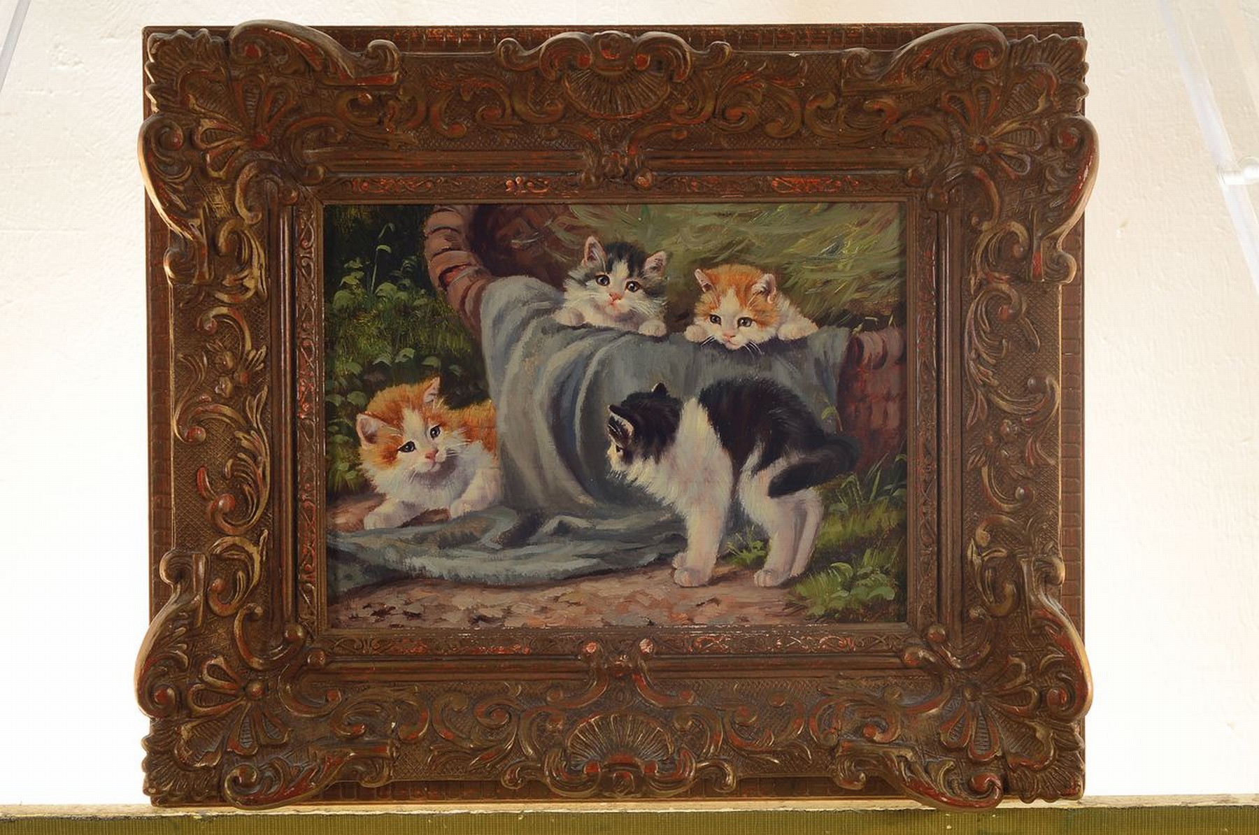 Detail k: Benno Kögl, 1892-1973, vier spielende junge Katzen, Öl/Holz, rechts unten signiert, ca. 18x24cm, R. ca. 31x37cm
