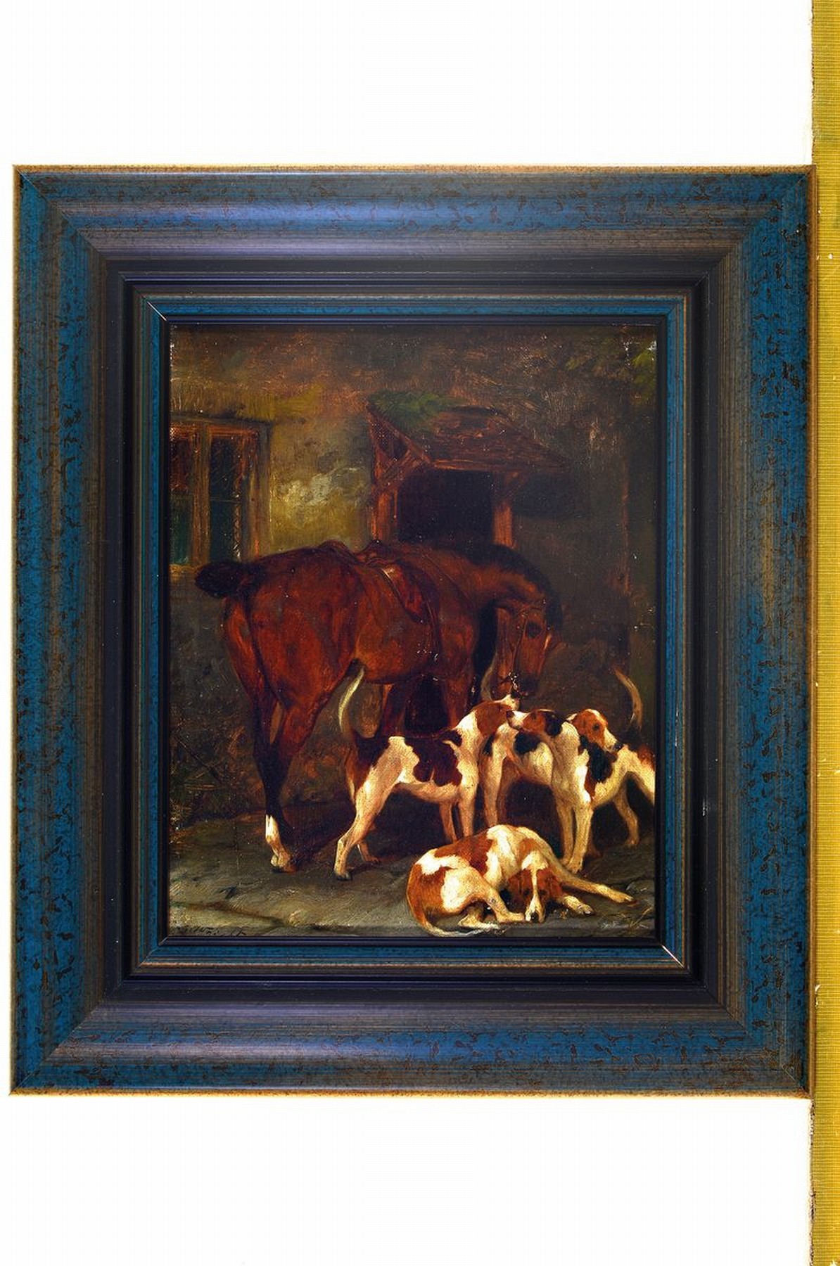 Detail k: George Wright, 1860-1942, Stallinterieur mit Pferd und Jagdhunden, Öl/Lwd, links unten signiert, ca. 25x20cm, R. ca. 36.5x31.5cm