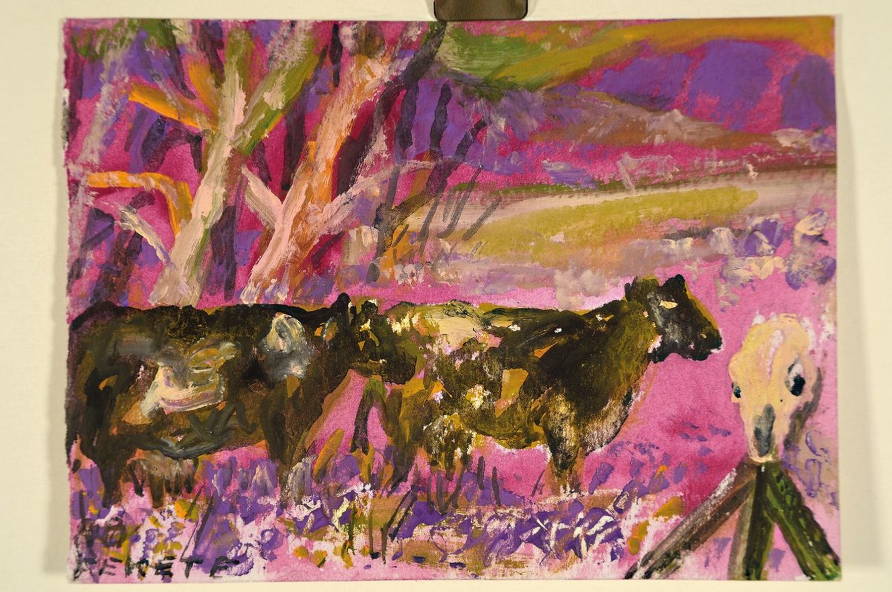 Esteban Fekete, 1924-2009, Aquarell/Gouache, "Kühe auf der Weide, li. u. sign., ca. 11,5x15,5 cm