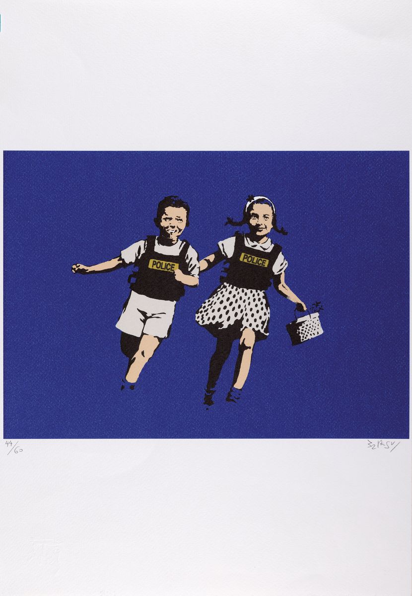 Nach Banksy, Lithografie, "Jack and Jill", sign., num. 44/60, mit Trockenstempel, ca. 50x35 cm