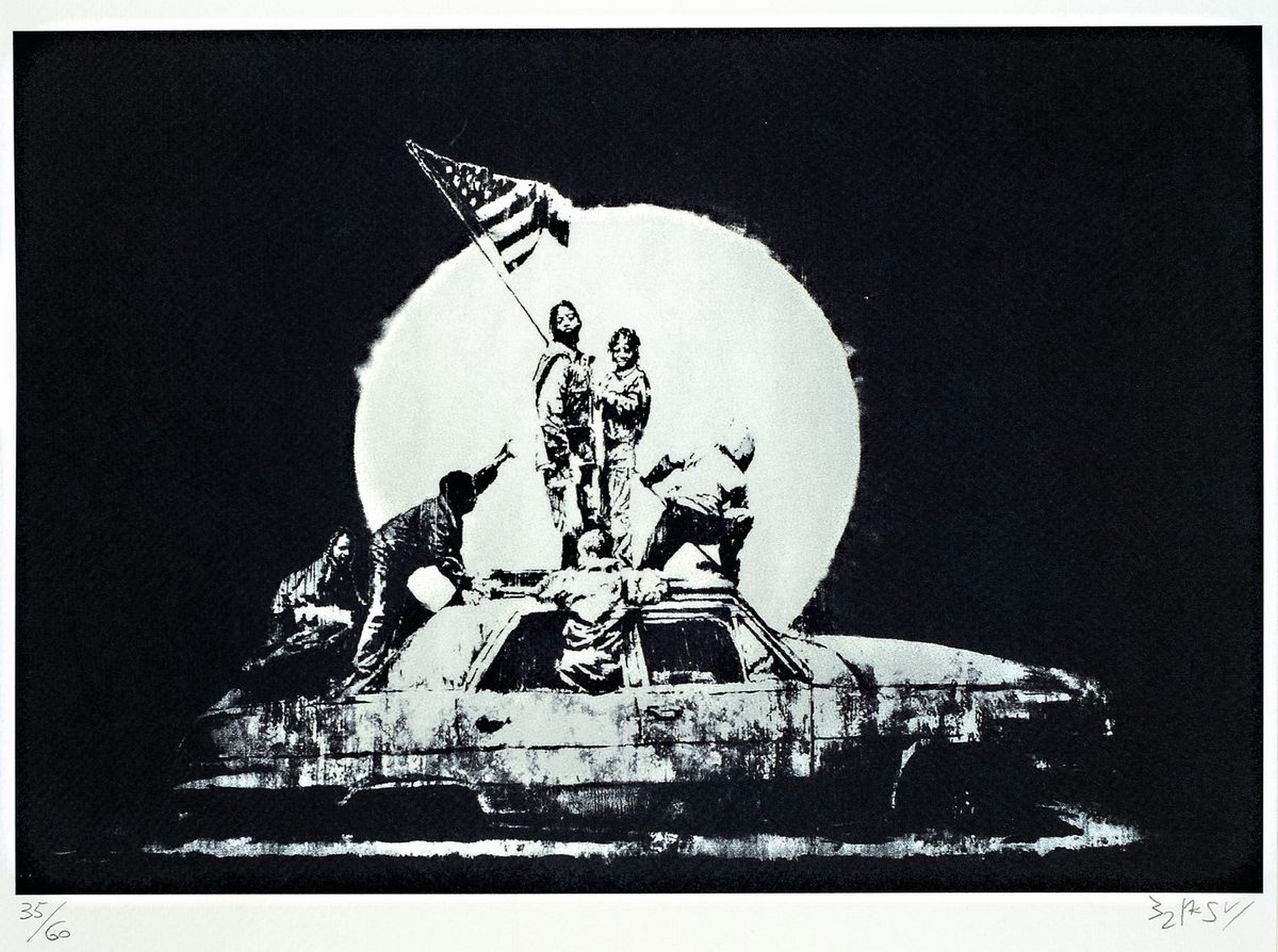 Nach Banksy, Lithografie, "Flag", sign., num. 36/60, Trockenstempel, ca. 50x35 cm