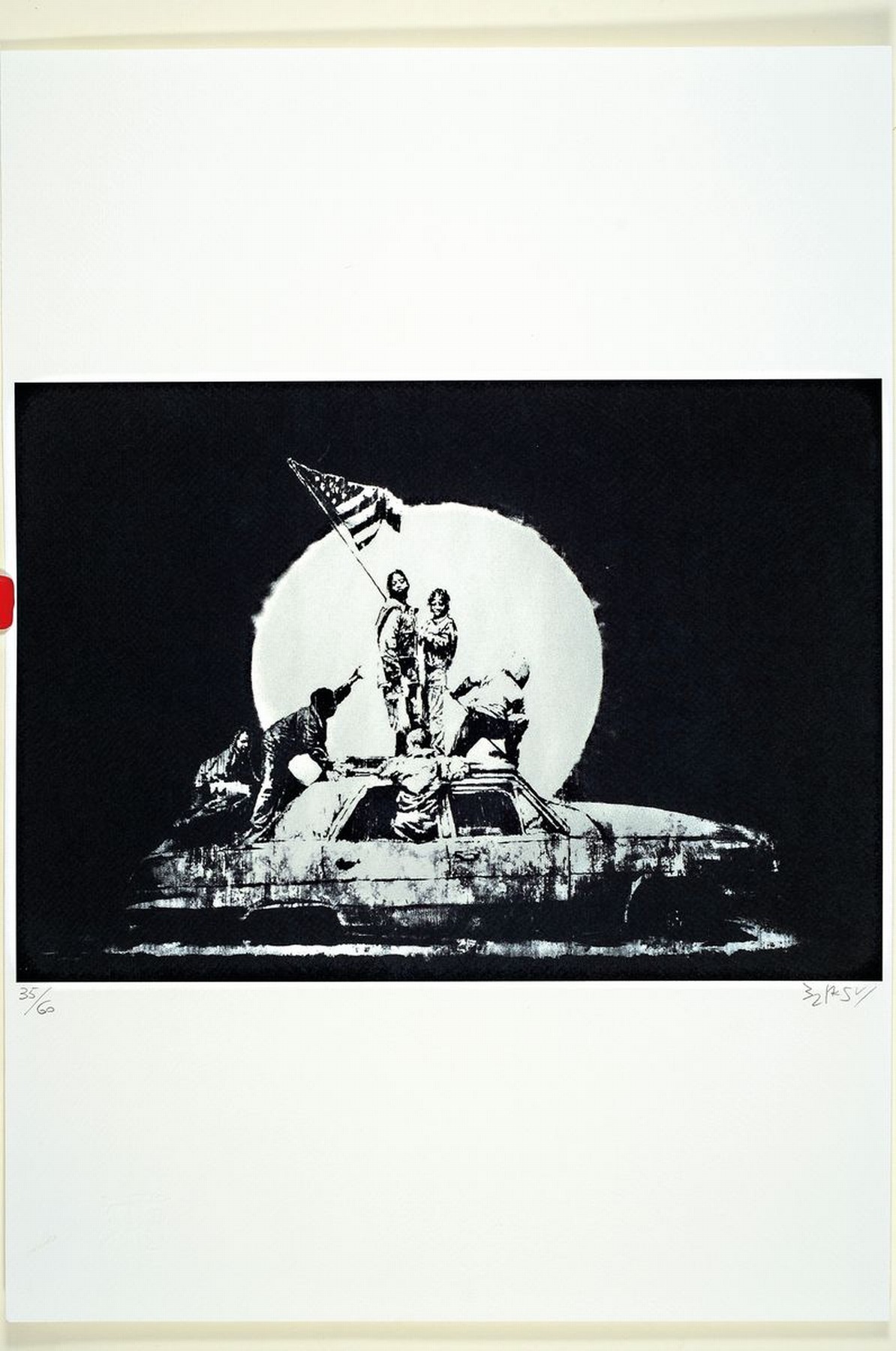 Detail k: Nach Banksy, Lithografie, "Flag", sign., num. 36/60, Trockenstempel, ca. 50x35 cm