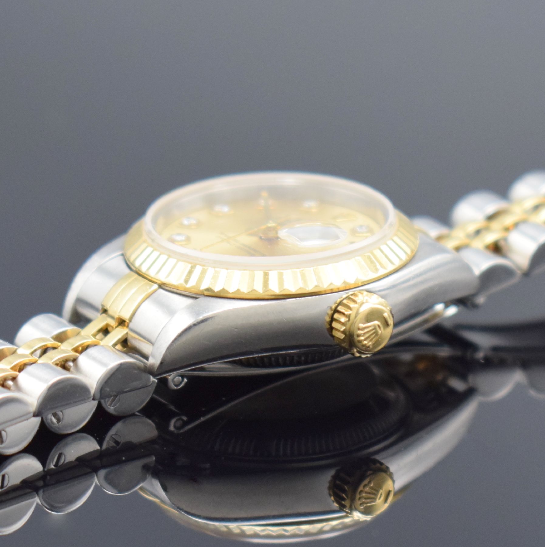 Detail d: ROLEX Damenarmbanduhr Oyster Perpetual Datejust, Schweiz um 1996, Automatik, Ref. 69173, verschr. Geh. in Edelstahl & Gold komb. inkl. Jubileeband m. ...