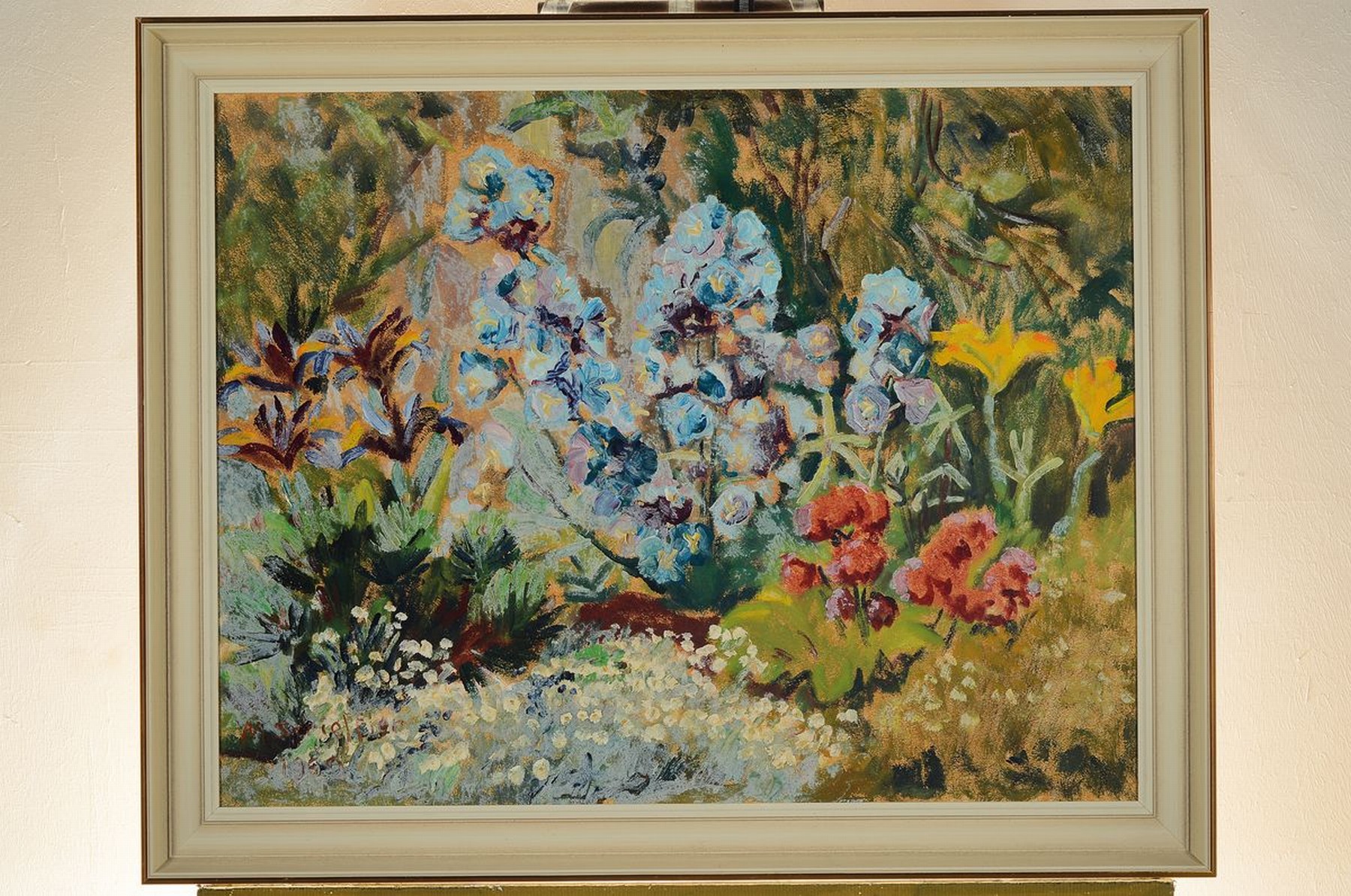 Detail k: Marie Strieffler, 1917-1987 Landau, Blumen im Garten, Öl/Lwd, links unten signiert und dat. 1969, ca. 60x76cm, R. ca. 70x86cm