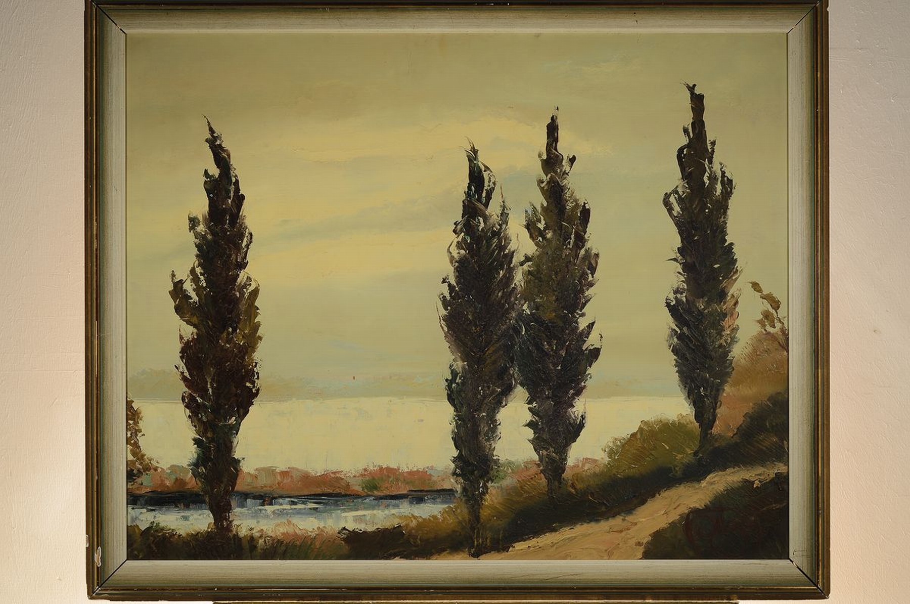Detail k: Karl Philipp Spitzer, 1887-1954 Speyer, Pappeln am Rhein, Öl/Hartfaser, rechts unten signiert, ca. 80x100cm, R. ca. 90x110cm