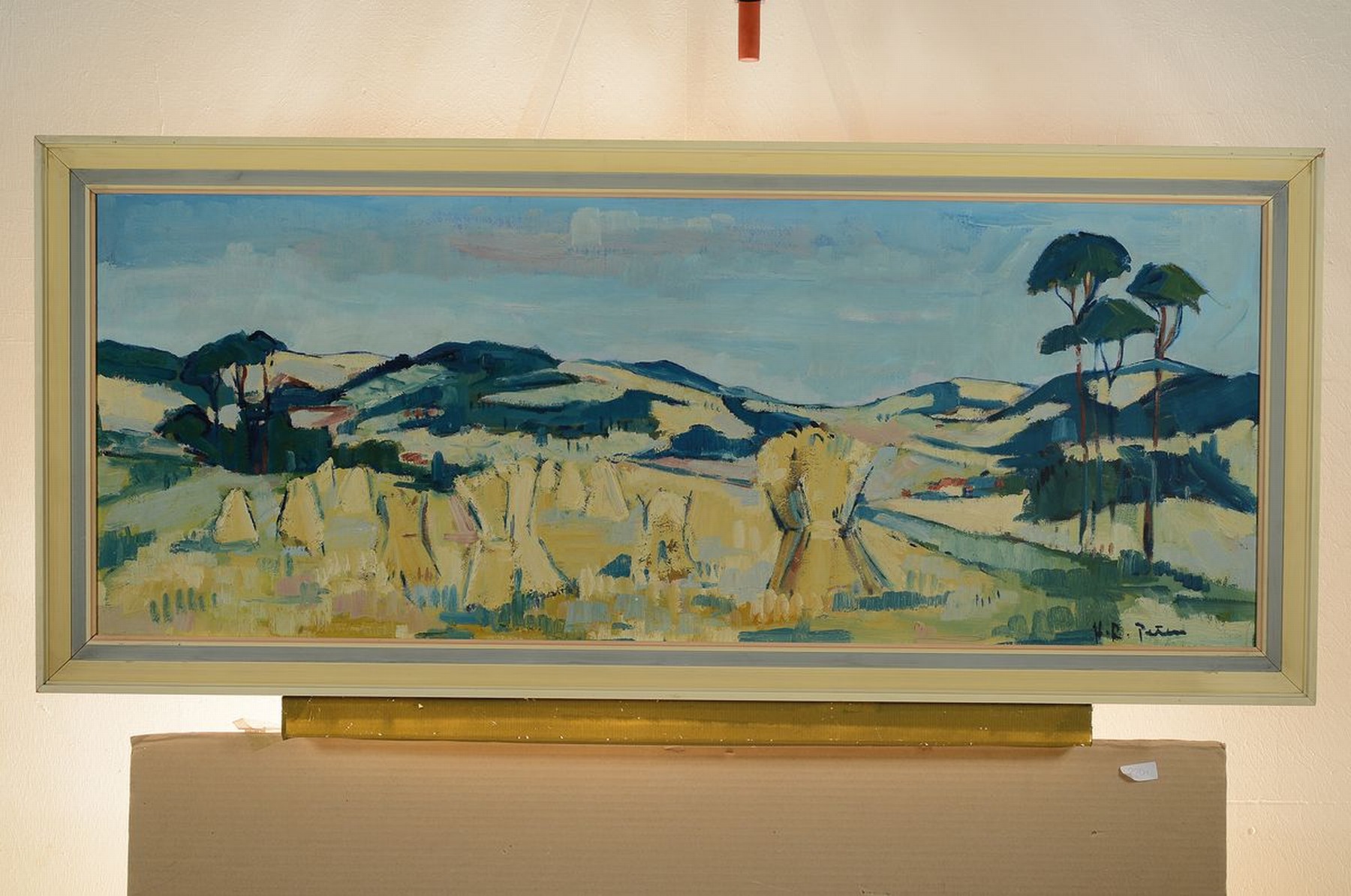 Detail k: Hans Rolf Peter, 1926-2020 Neustadt an der Weinstraße, Hügelige Landschaft mit Garben auf einem Getreidefeld, Öl/Malkarton, rechts unten signiert, ...