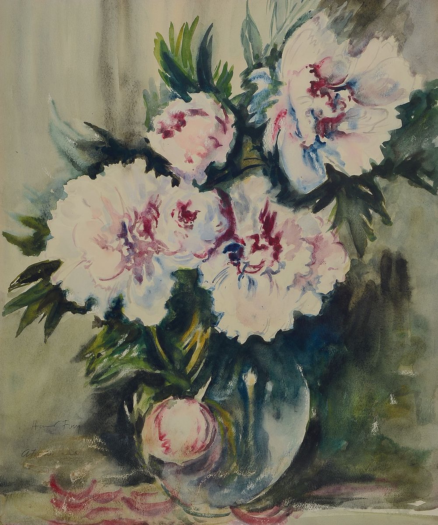 Hanns Fay, 1888 Frankenthal-1957 Neustadt an der Weinstraße, Blumenstillleben, Aquarell auf Papier, links unten signiert, ca. 65x54cm u.Gl., R. ca. ...