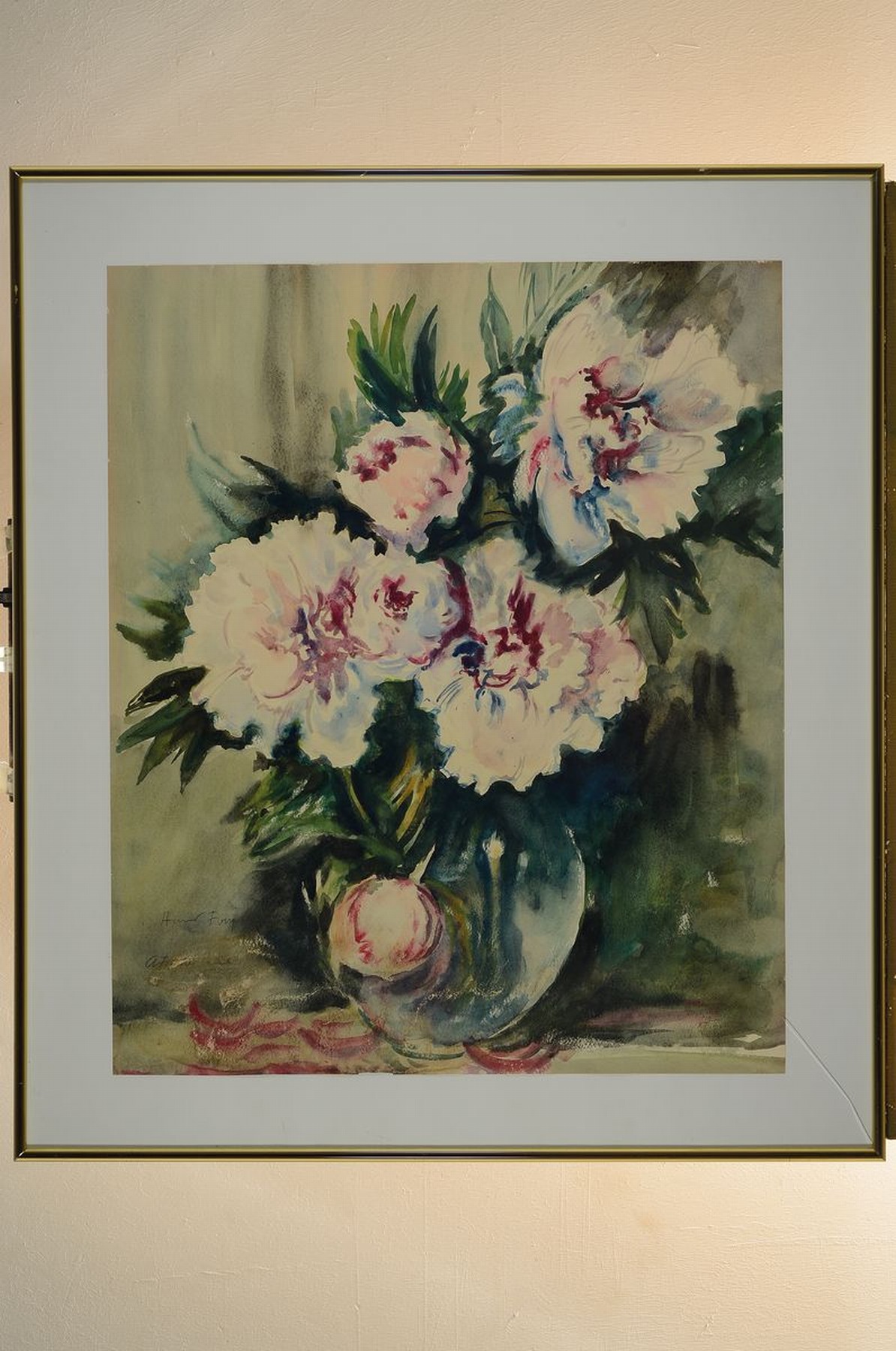 Detail k: Hanns Fay, 1888 Frankenthal-1957 Neustadt an der Weinstraße, Blumenstillleben, Aquarell auf Papier, links unten signiert, ca. 65x54cm u.Gl., R. ca. ...