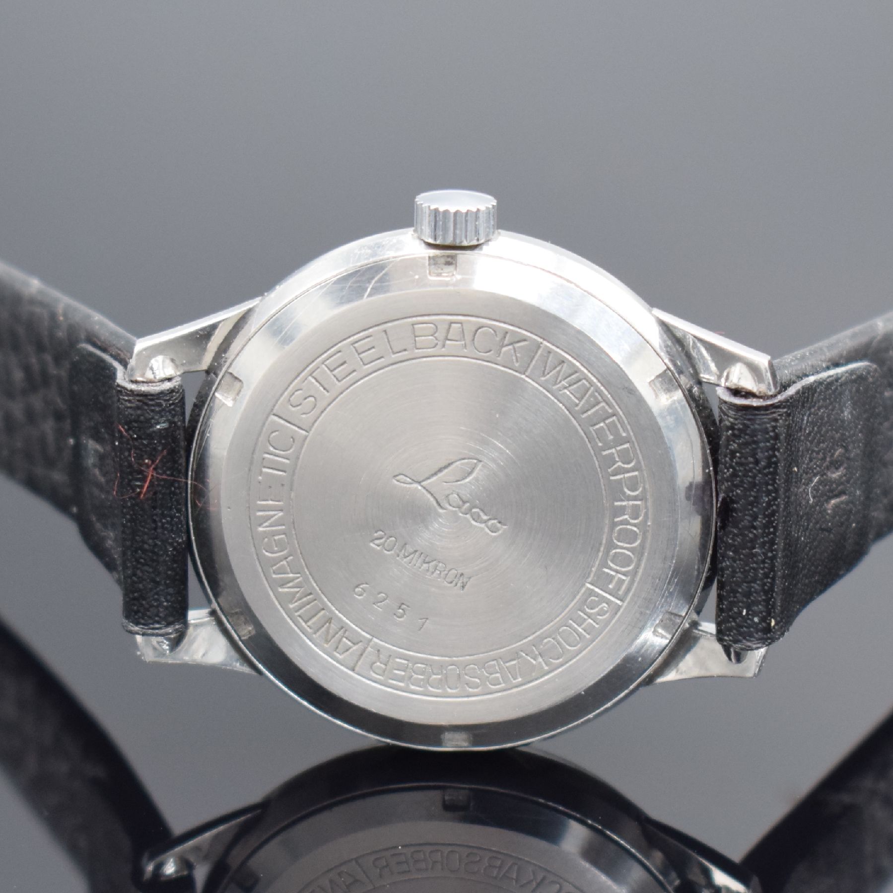 Detail c: LACO sehr seltener Armbandchronometer in WG-Doubleé Kaliber 630, Deutschland 1960er Jahre, Handaufzug, Stahlboden verschr., orig. silb. Duoton ...