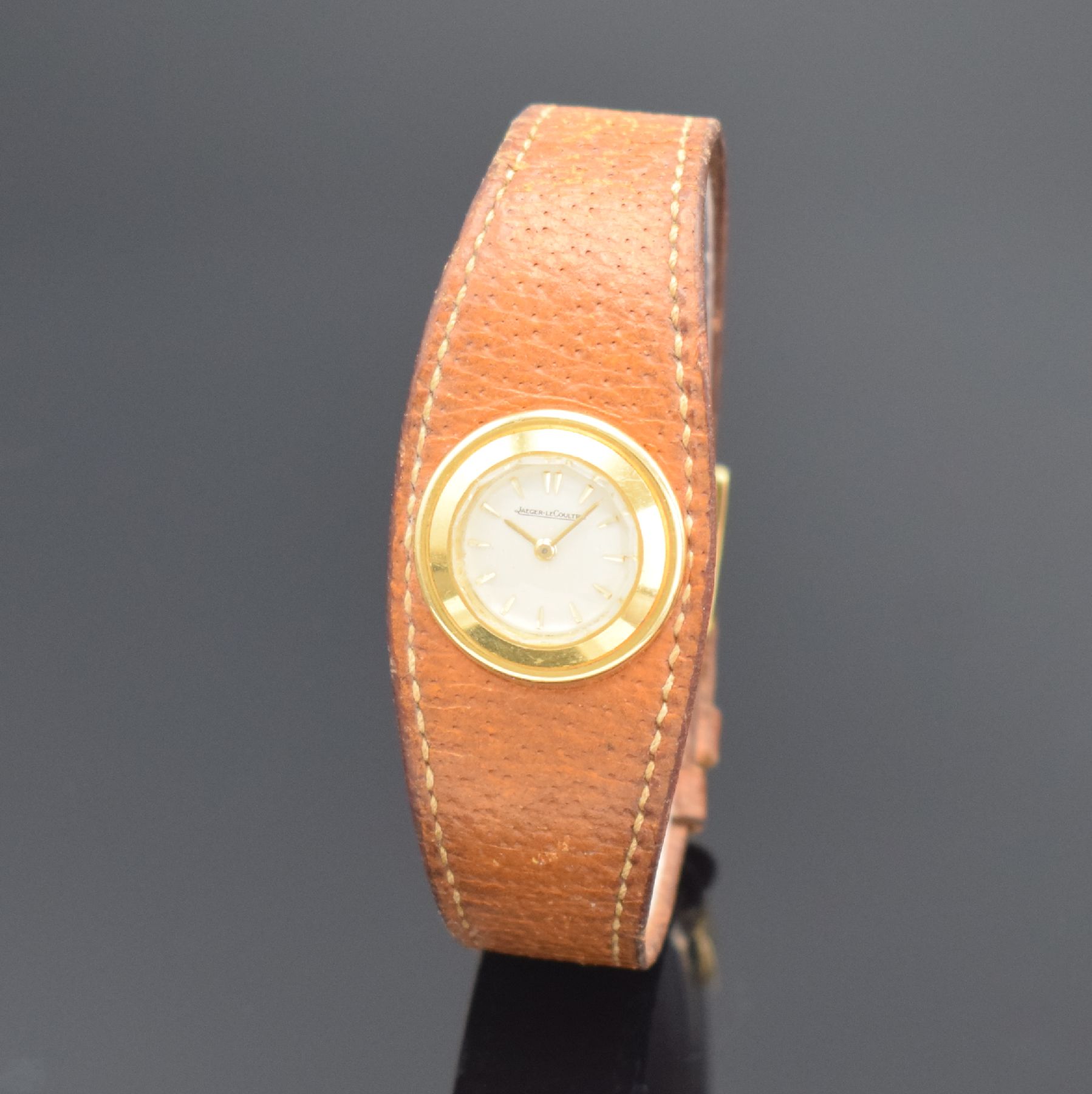 HERMES / Jaeger-LeCoultre seltene Backwinder- Damenuhr in GG 750/000, Schweiz um 1950, Handaufzug über Krone am Boden, Boden sign. EJ (Edmund ...