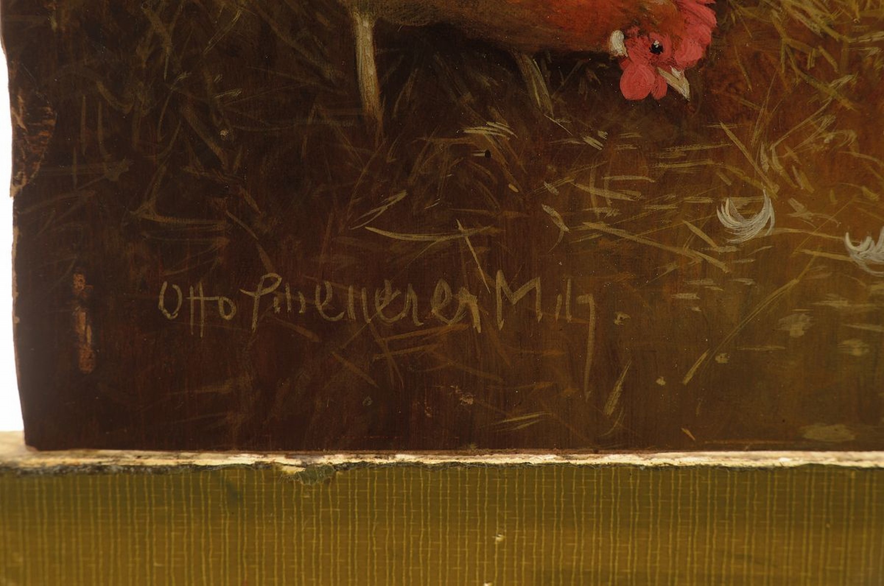 Detail a: Otto Scheuerer, 1862 München - 1934 ebenda, Studium an der Akademie München bei Karl Raupp, Hühnerhof, Öl/Karton, links unten signiert, ohne ...