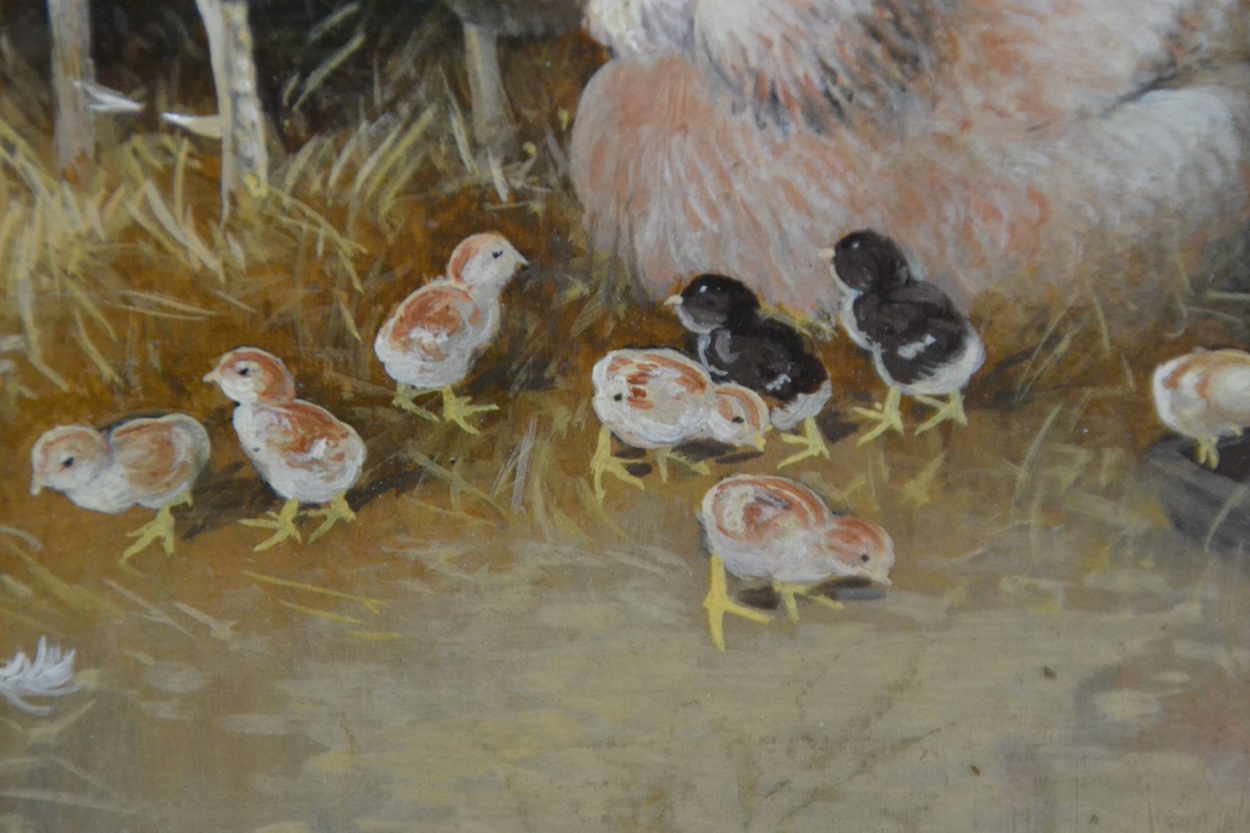 Detail c: Otto Scheuerer, 1862 München - 1934 ebenda, Studium an der Akademie München bei Karl Raupp, Hühnerhof, Öl/Karton, links unten signiert, ohne ...