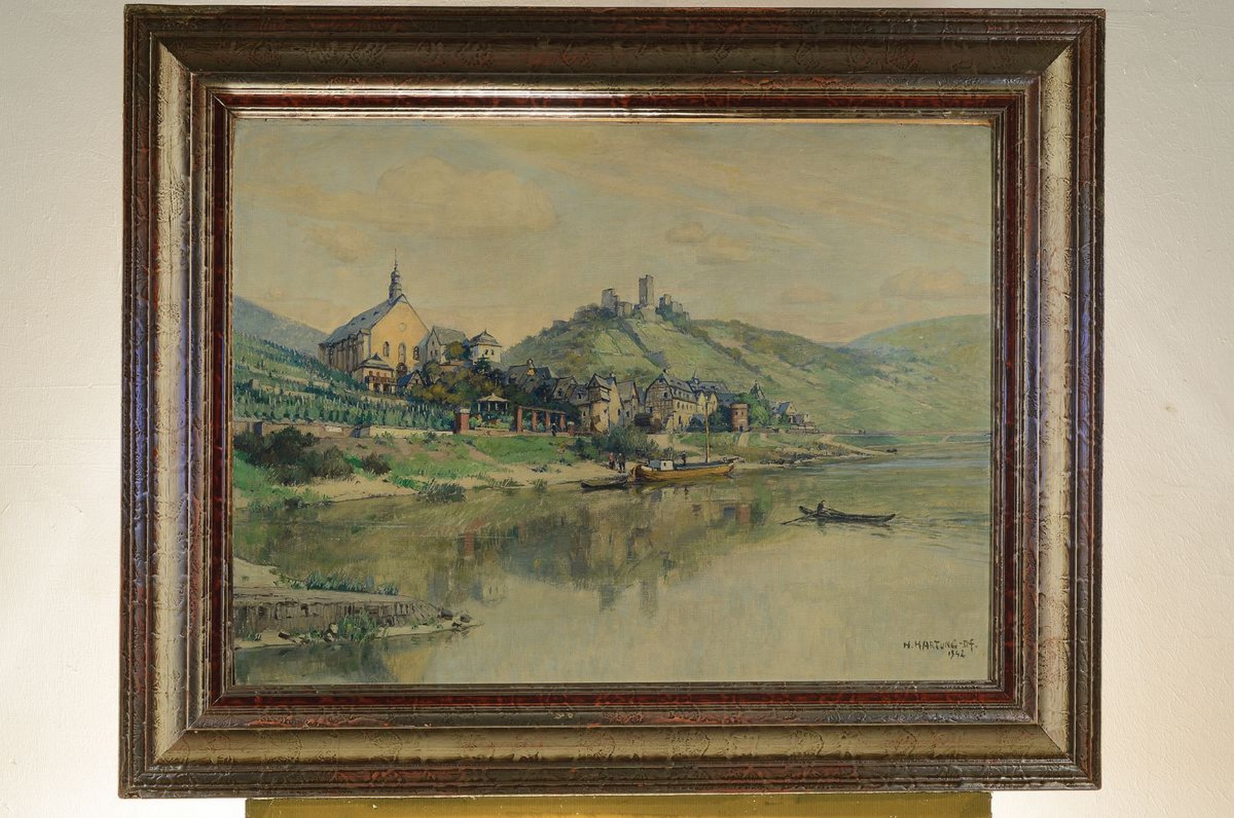 Detail k: Heinrich Hartung, 1888 Düsseldorf -, 1966 Koblenz, Studium an der Akademie Düsseldorf,hier: Beilstein an der Mosel, Öl/Hartfaserplatte, ...