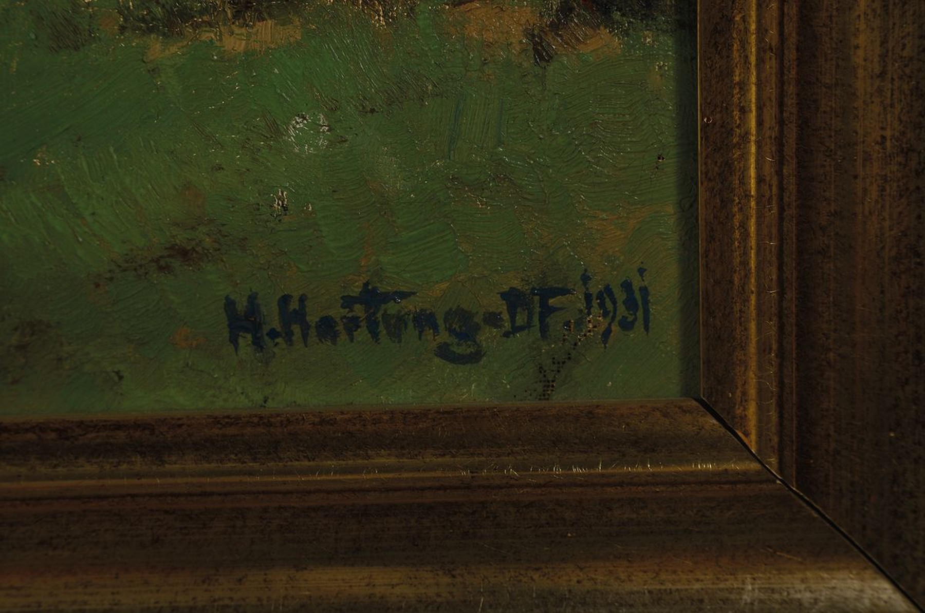 Detail a: Heinrich Hartung, 1888 Düsseldorf - 1966 Koblenz, Studium an der Akademie Düsseldorf, Hafenansicht am Rhein, konservativ -realistische Darstellung ...