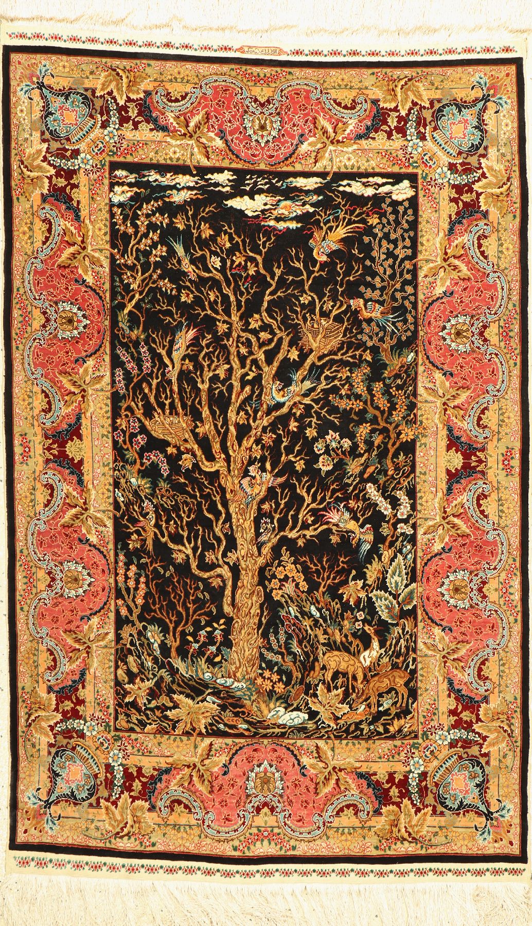 Hereke fein, sign. (Özipek), Türkei, ca. 40Jahre, reine Naturseide, ca. 133 x 84 cm, ca. 1,0 Mio. Kn/qm, EHZ:(nahezu in perfektem Zustand)