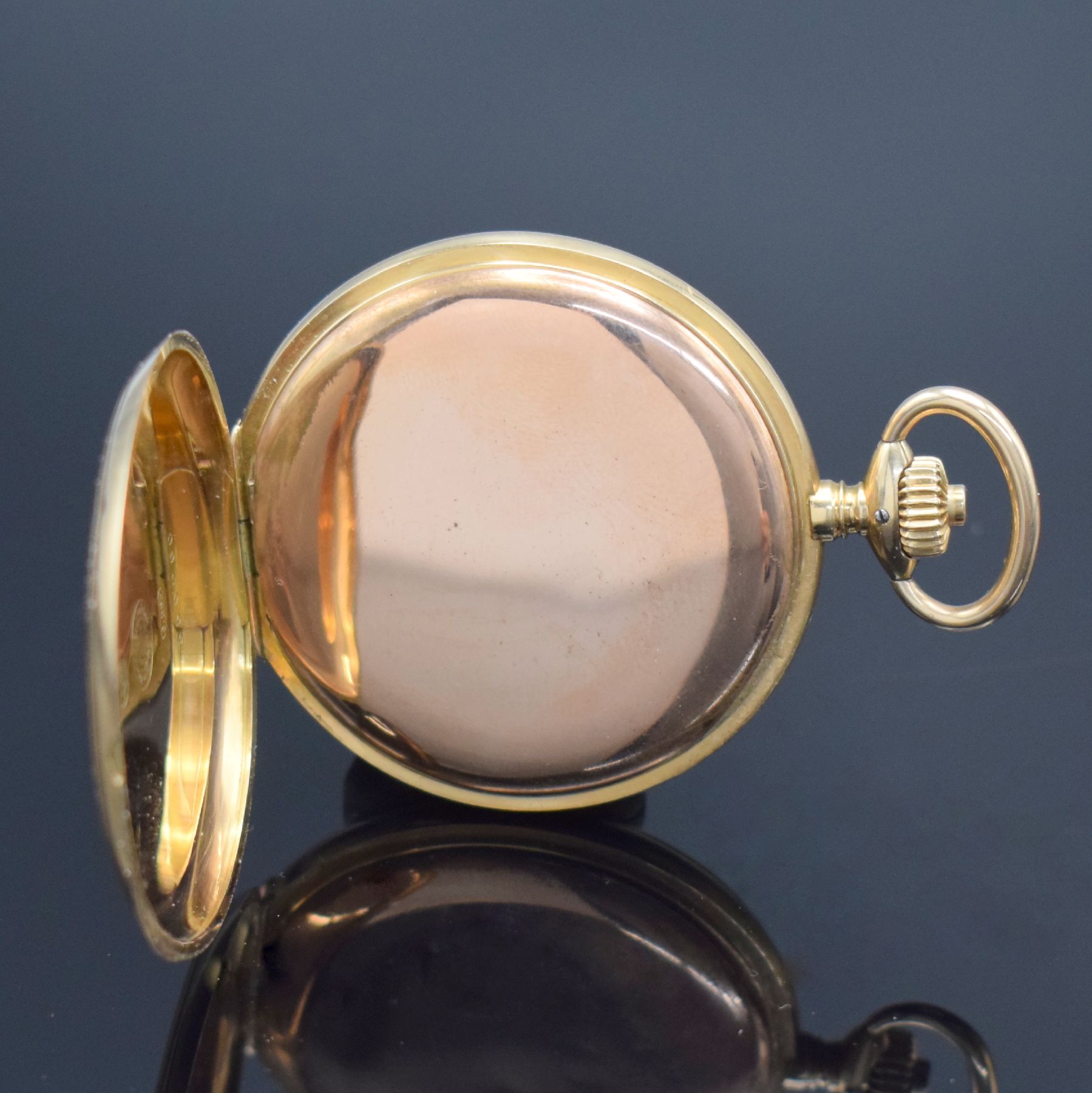 Detail f: Deutsche Präzisionsuhr Original Glashütte (SA)Savonette in GG 585/000, Deutschland um 1925, guill. 2-Deckel Goldgeh. dell., Metallcuvette, ...
