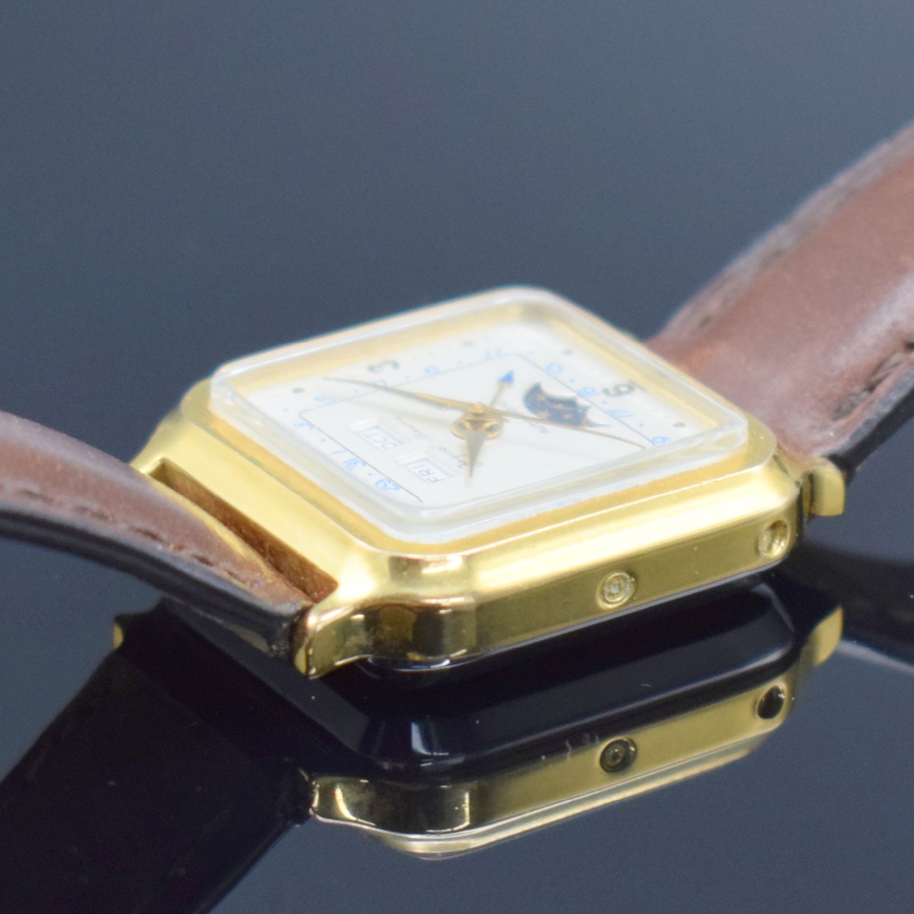 Detail c: JAQUET-BAUME Herrenarmbanduhr mit Vollkalender, Schweiz um 1970, Automatik, Boden aufgedr., Korrekturdr. seitl. im Geh. eingel., silb. Zifferbl. m. ...