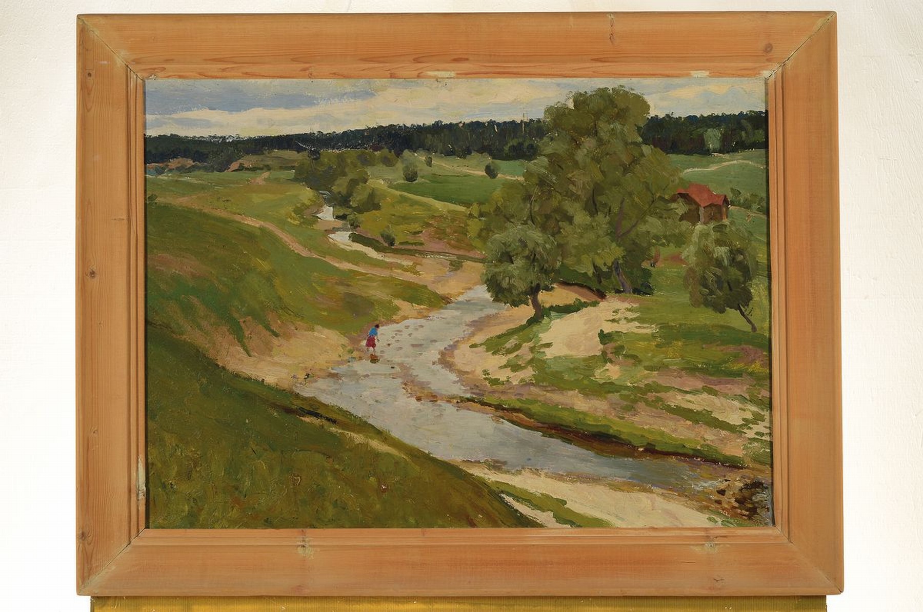 Detail k: Markow, russischer Künstler, Flußlandschaft mit Mädchen, ÖL/ Malkarton, rückseitig in kyrill. bezeichnet "Sommer", ca. 50 x 70 cm, ...