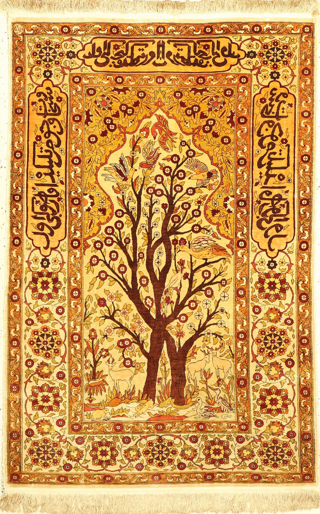 Hereke Seide fein, signiert, Türkei, um 1940, reine Naturseide, ca. 123 x 83 cm, ca. 1,0 Mio. Kn/qm, EHZ: 2