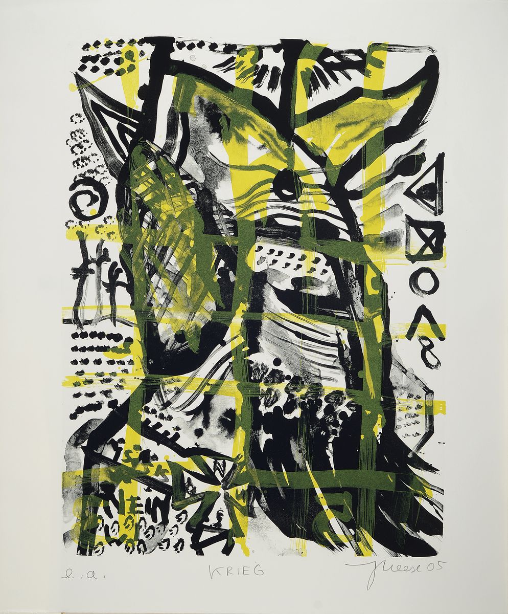 Jonathan Meese, geb. 1970 Tokio/Japan, Diptychon: "Krieg" & "Frieden" (2005), Lithographie auf Bütten, Krieg: Ed. e.a., Frieden: ...
