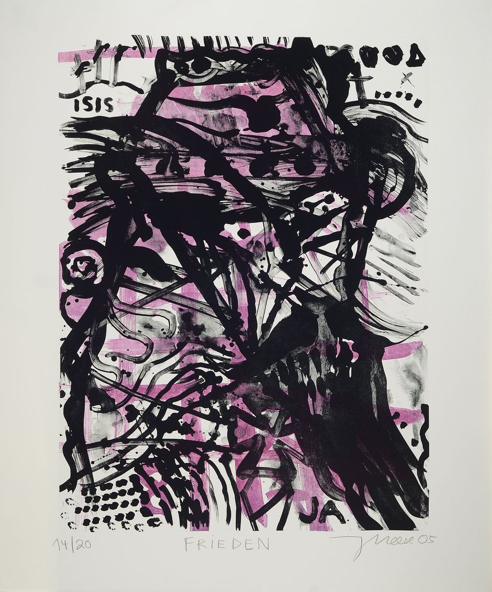 Detail a: Jonathan Meese, geb. 1970 Tokio/Japan, Diptychon: "Krieg" & "Frieden" (2005), Lithographie auf Bütten, Krieg: Ed. e.a., Frieden: ...