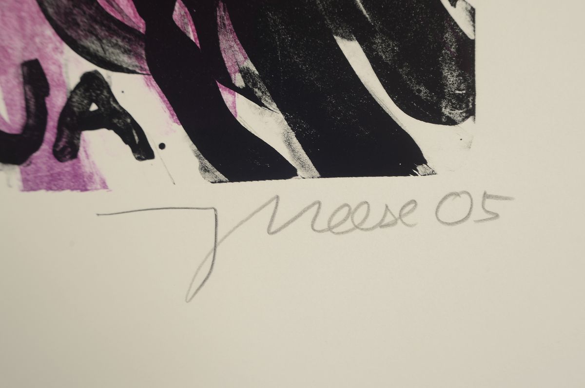 Detail b: Jonathan Meese, geb. 1970 Tokio/Japan, Diptychon: "Krieg" & "Frieden" (2005), Lithographie auf Bütten, Krieg: Ed. e.a., Frieden: ...